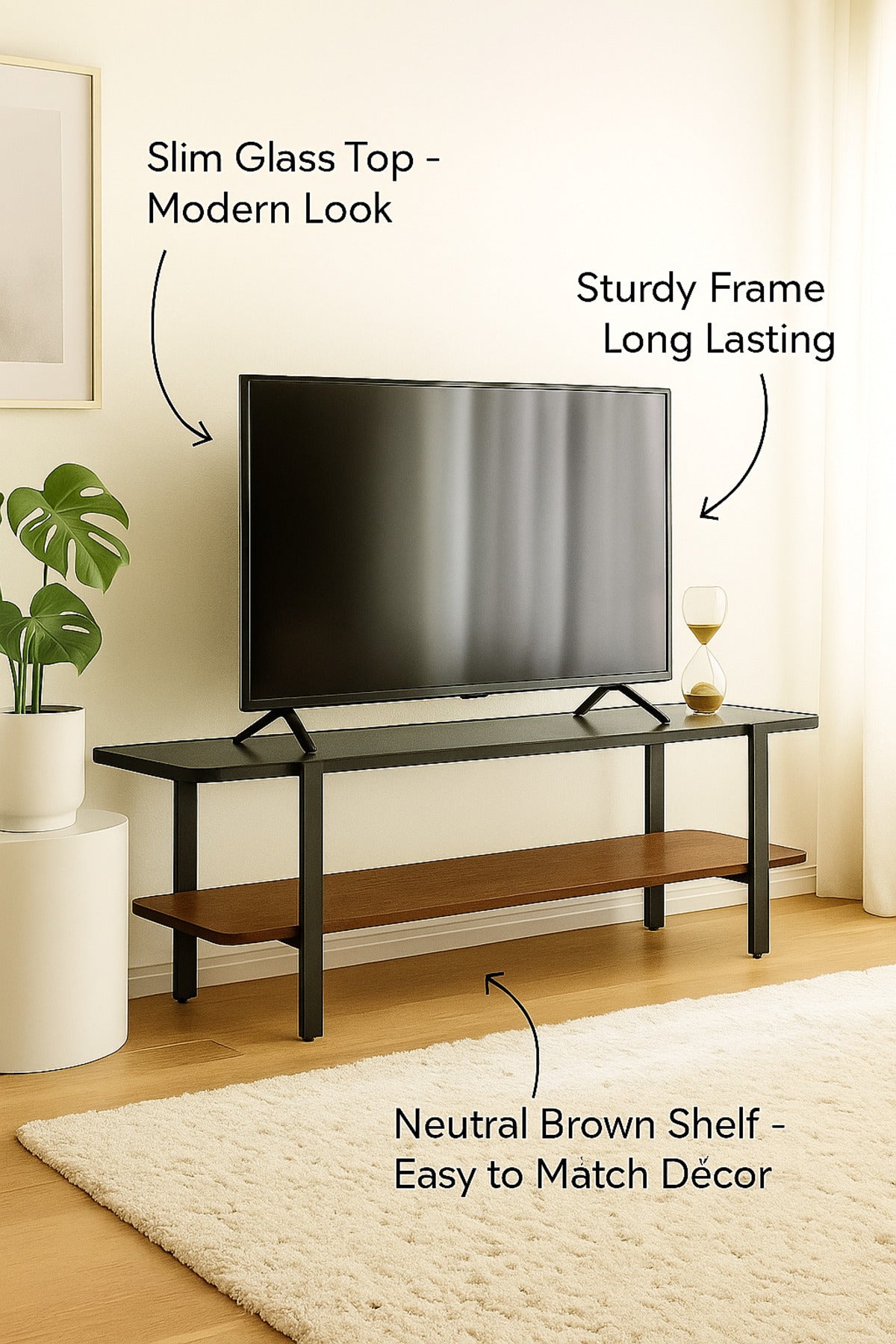 Modern Brown Glass Top TV Stand with Storage Shelf Ð 160_40_50 cm