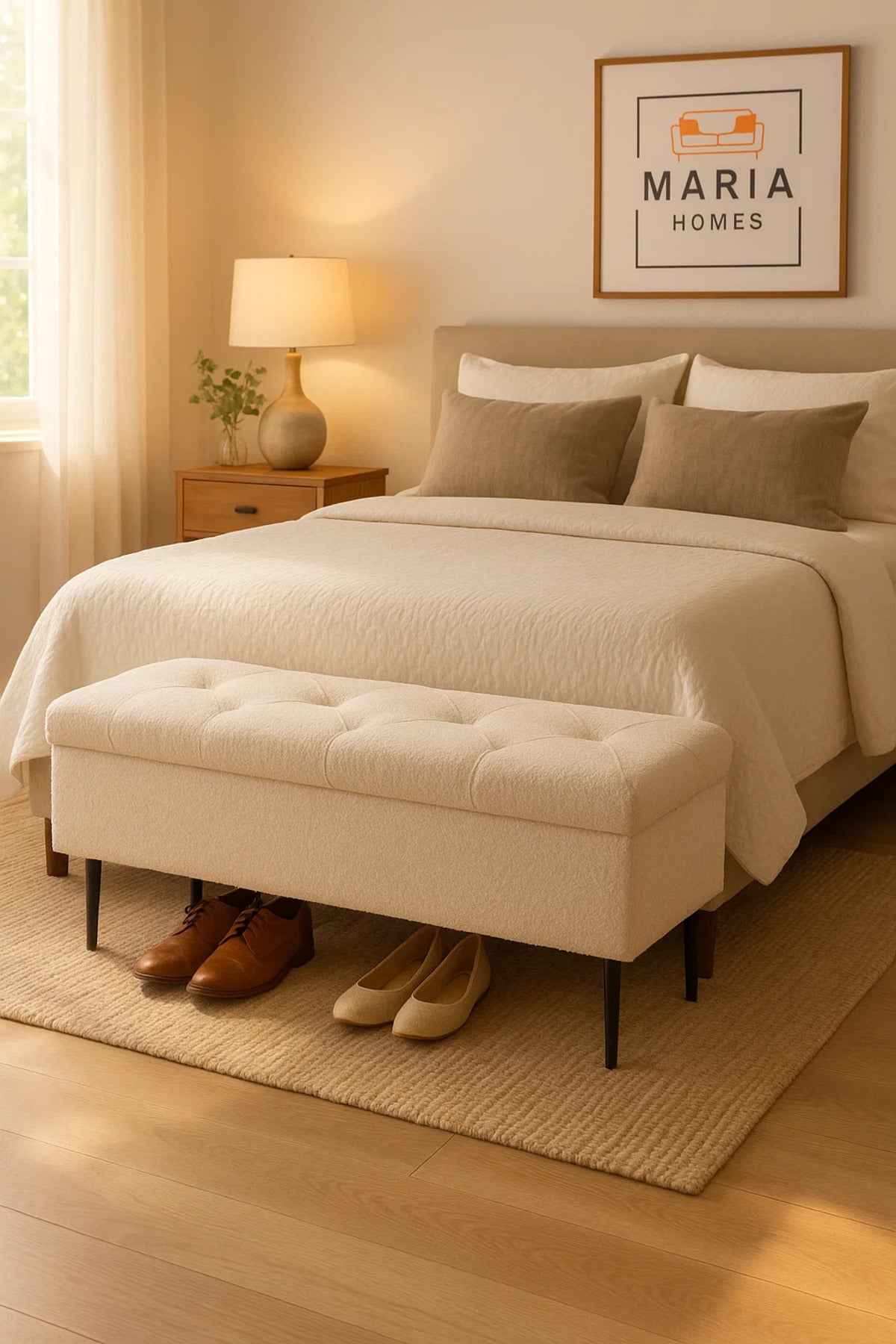 Tufted Rectangular Ottoman with Black Metal Legs