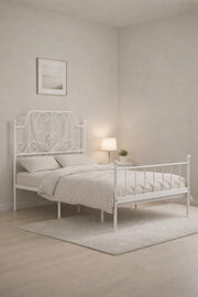 White Metal Bed Frame with Elegant Headboard - WHITE (120*190 cm)