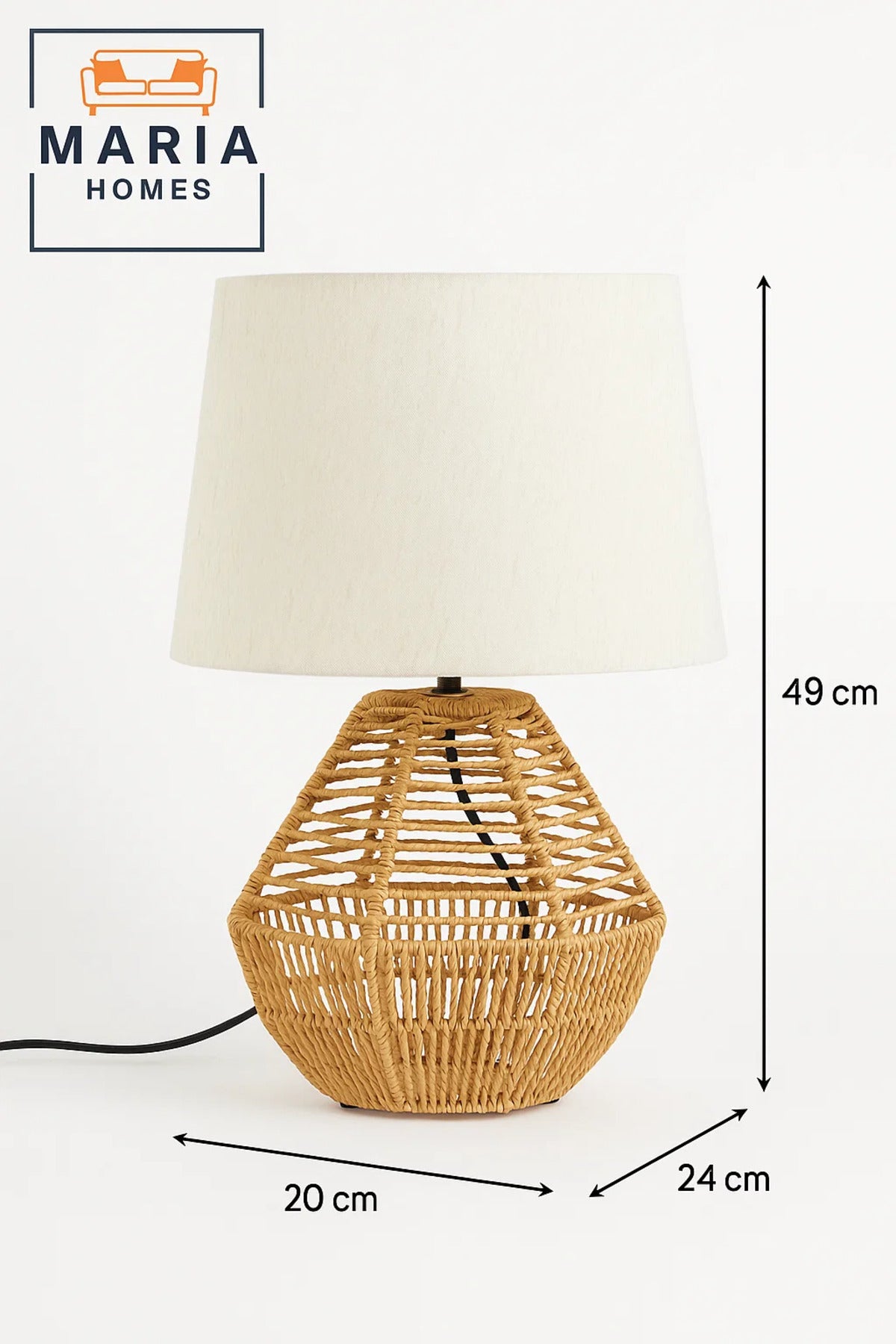 Coastal Style Rattan Table Lamp with Fabric Shade for Bedroom or Beach House Decor