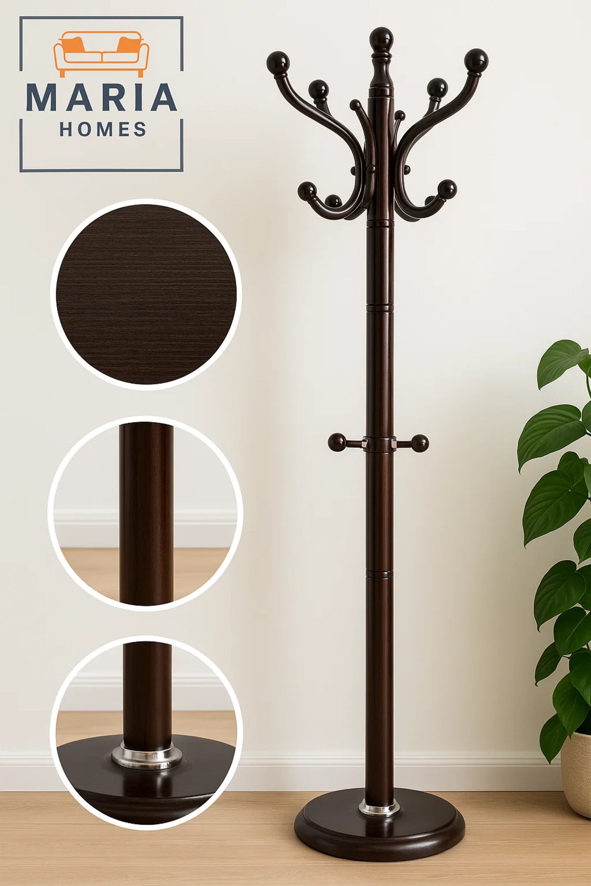 Modern Black Metal Coat Rack with Multi-Level Hooks and Stable Base