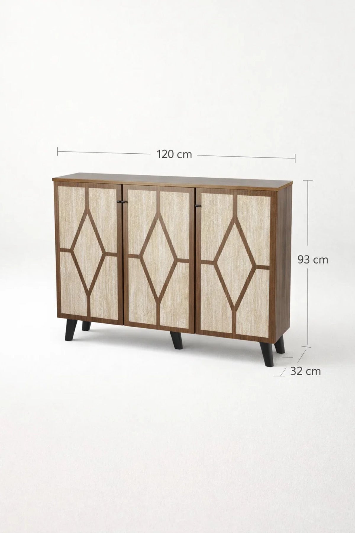 Brown and Beige Shoe Cabinet with Geometric Door Design 120 x 32 x 93 cm