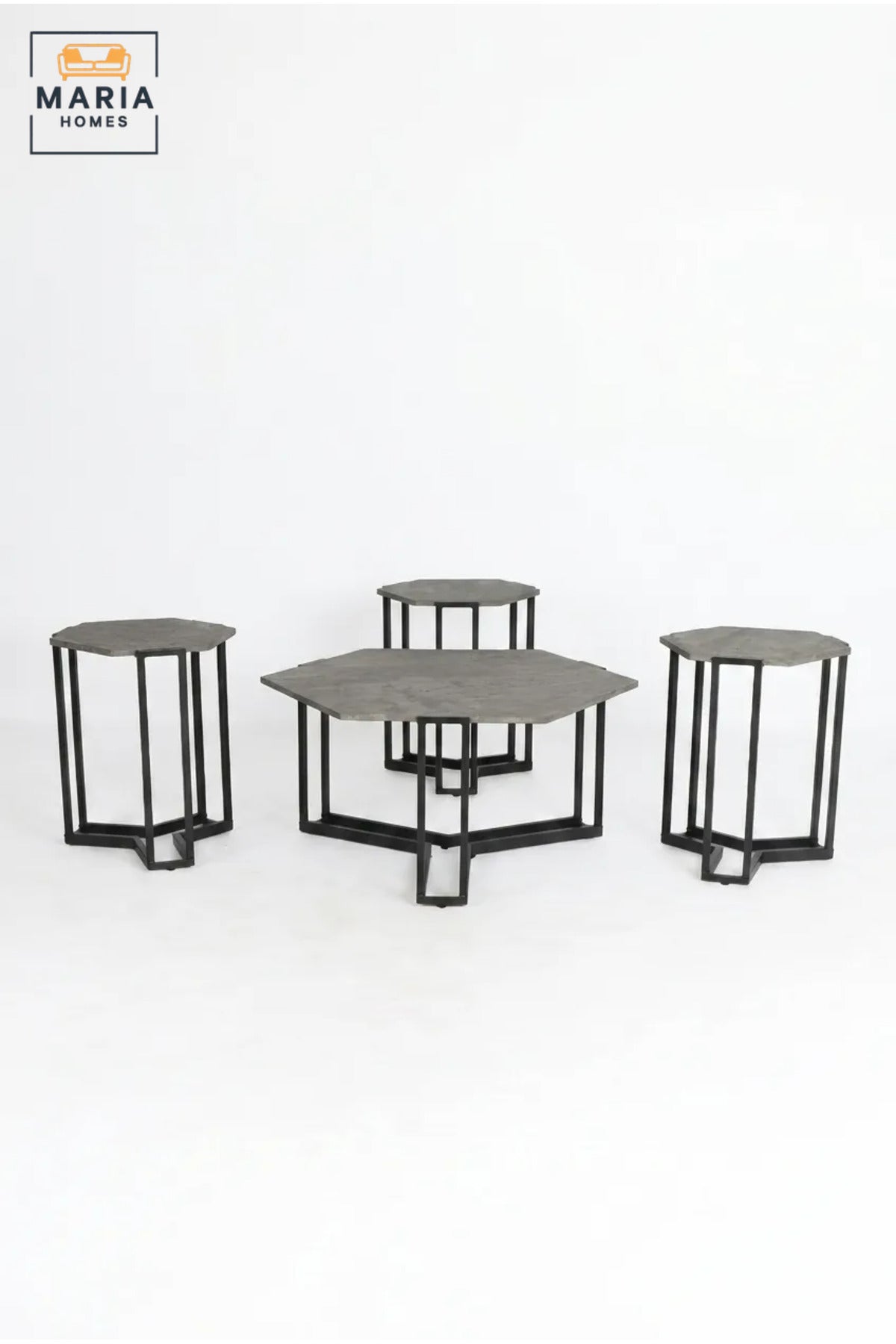 Modern Four-Piece Coffee Table Set with Hexagonal Center Table and Three Nesting Side Tables, Space-Saving Accent Tables for Living Room and Lounge