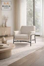 Modern Upholstered Armchair Beige Comfortable Accent Chair with Metal Frame