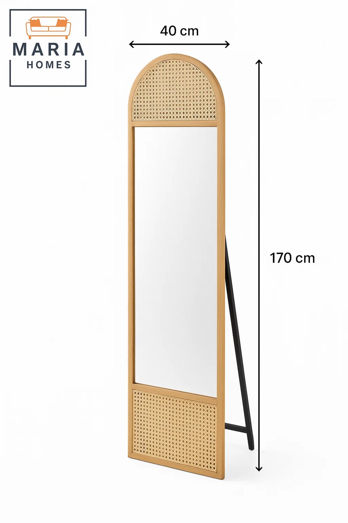 Natural Rattan Arched Full-Length Mirror Ð Freestanding Wood Frame Dressing Mirror for Bedroom