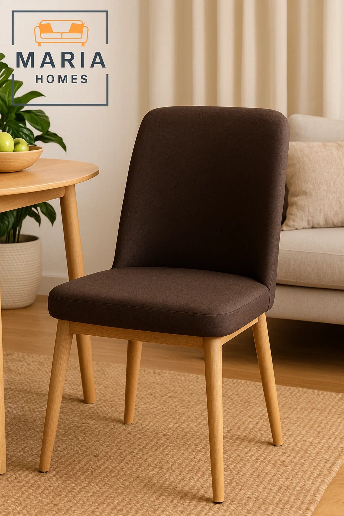 Brown Fabric Dining Chair Ð Upholstered Padded Seat with Wooden Legs for Home, Office, or CafŽ