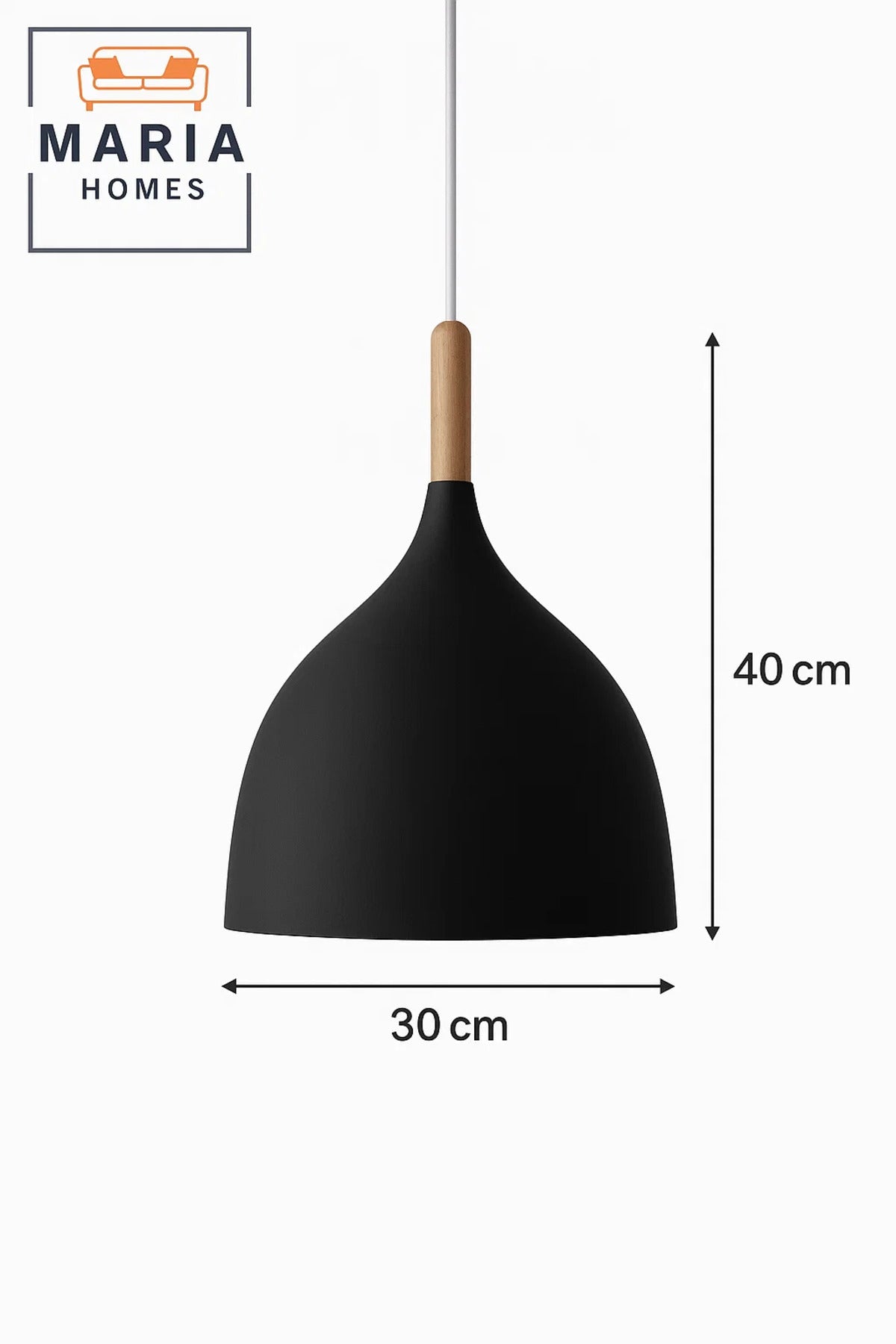 Black Matte Pendant Light with Wooden Top