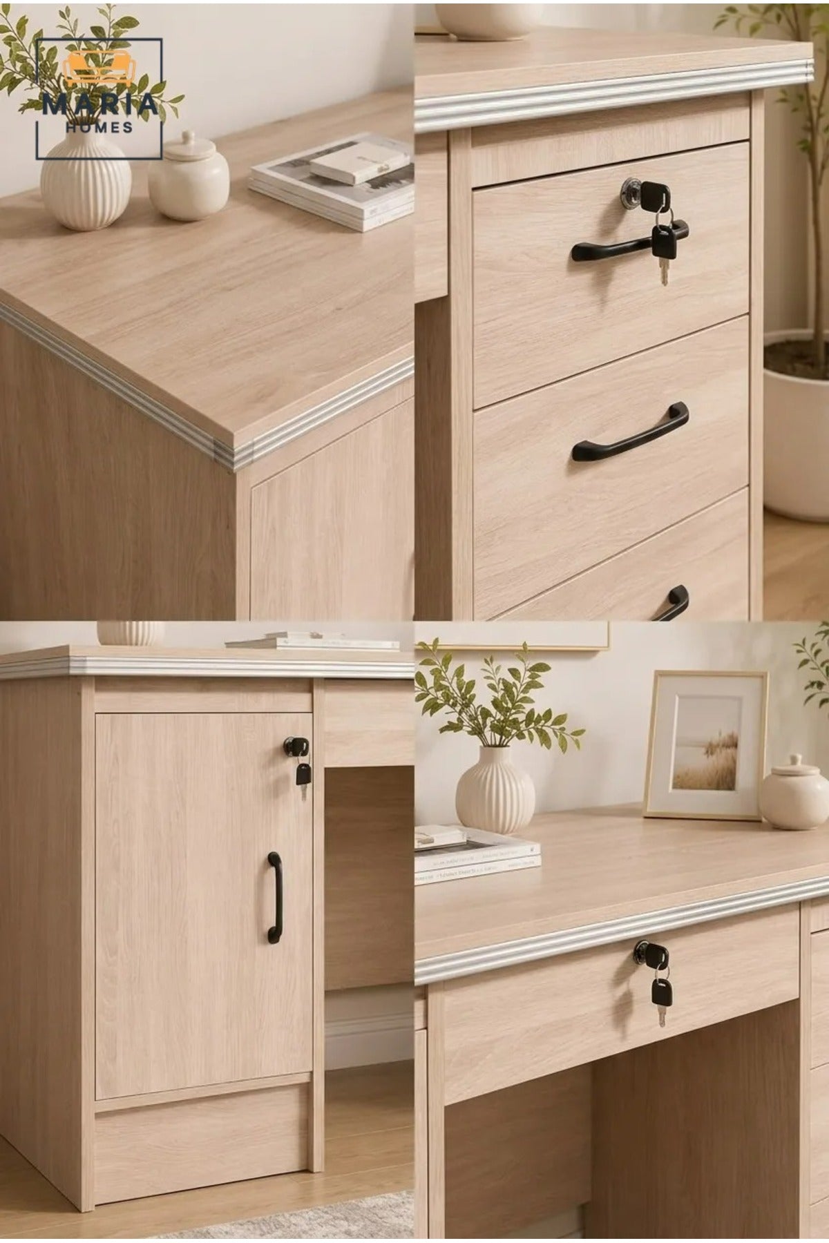 Modern Wooden Office Desk with Storage Drawers & Cabinet √ê Executive Computer Workstation
