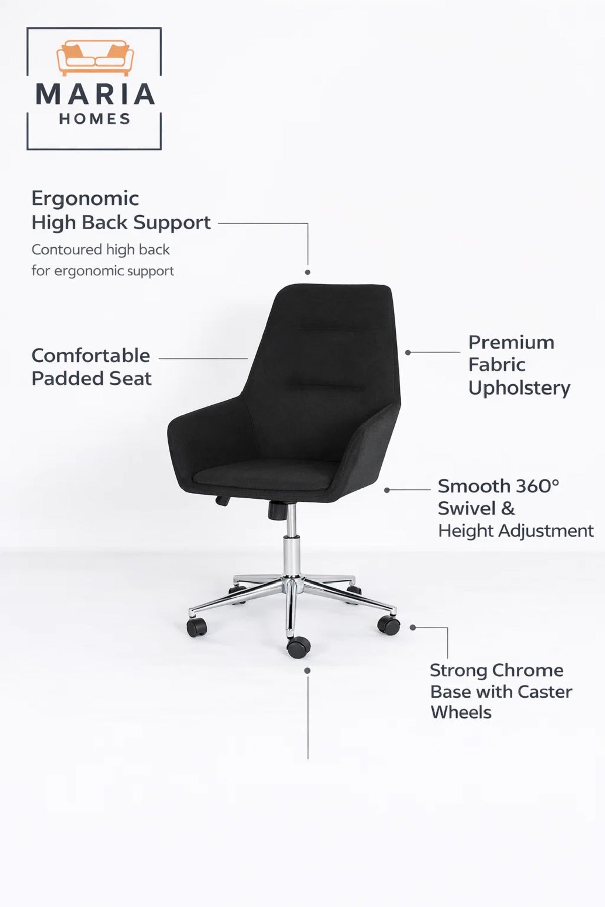 Black Office Chair with Wheels Ð Modern Ergonomic Swivel Work Chair
