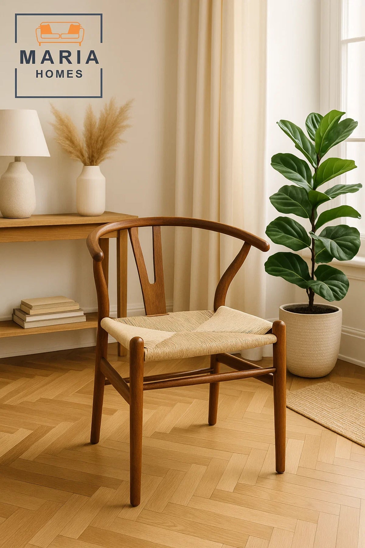 Natural Wood Wishbone Chair with Woven Rope Seat Ð Scandinavian Style Dining Chair for Modern Spaces