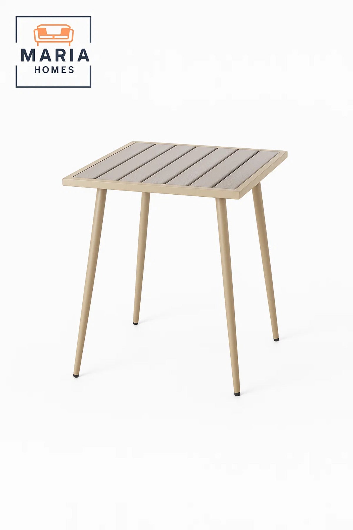 Beige Square Side Table with Slatted Top and Tapered Legs