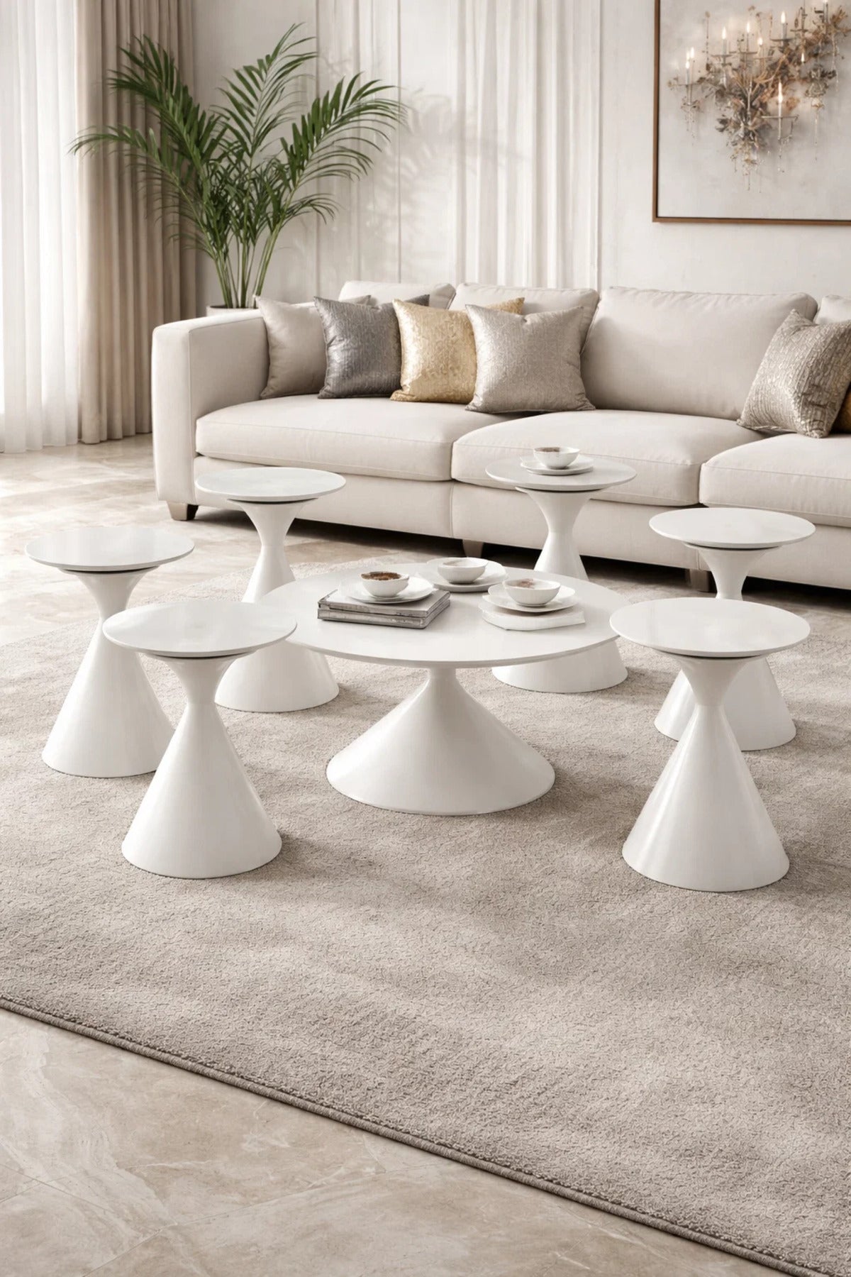 Elegant 7-Piece Round Center Table Set with 6 Nesting Side Tables for Modern Living Spaces