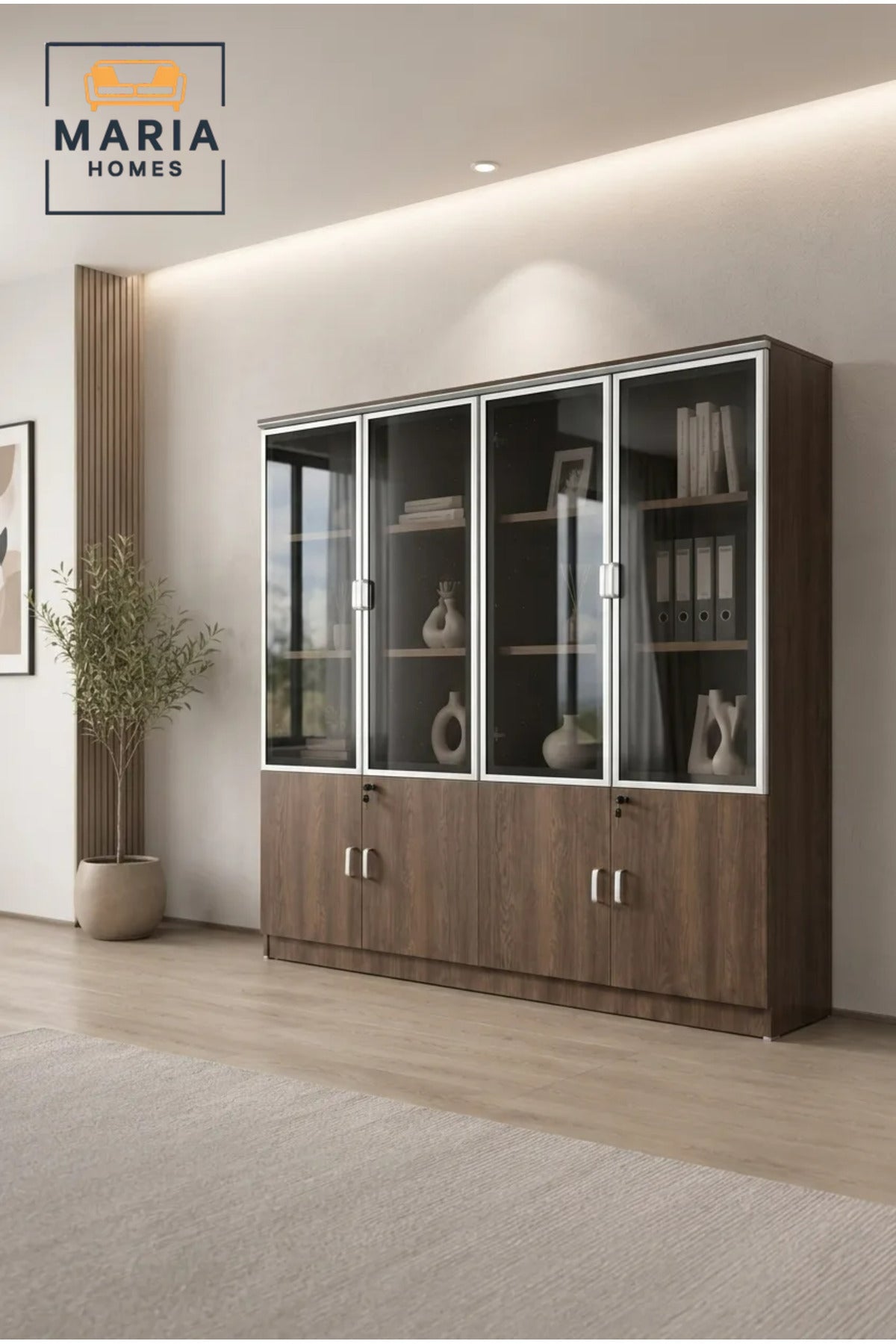 Executive Office Storage Cabinet with Glass Doors √ê Lockable Wooden Display & Filing Cabinet