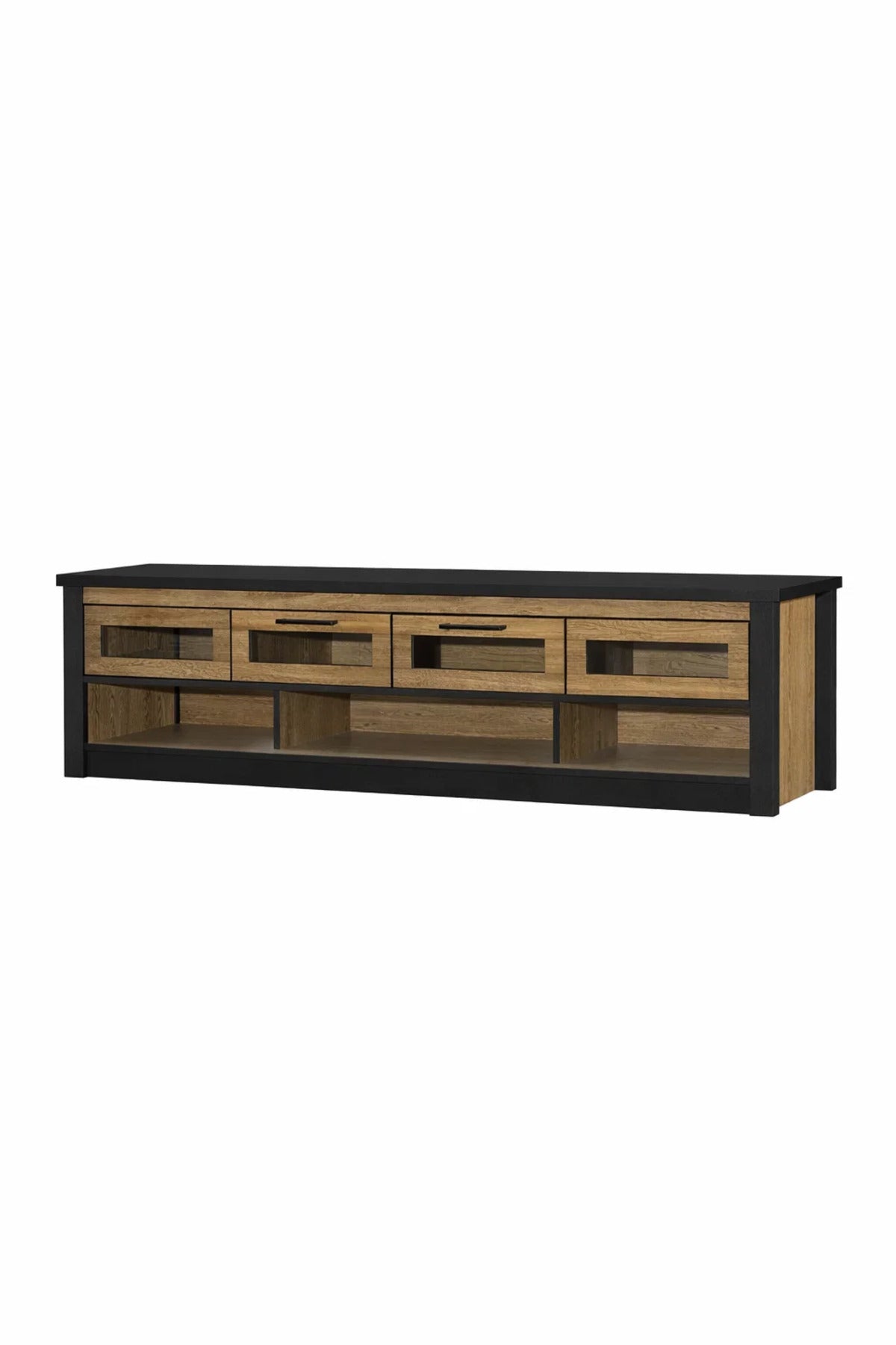 Walnut Oak TV Stand 200x40x50 cm Modern Wooden Plasma Table with Drawers & Shelves