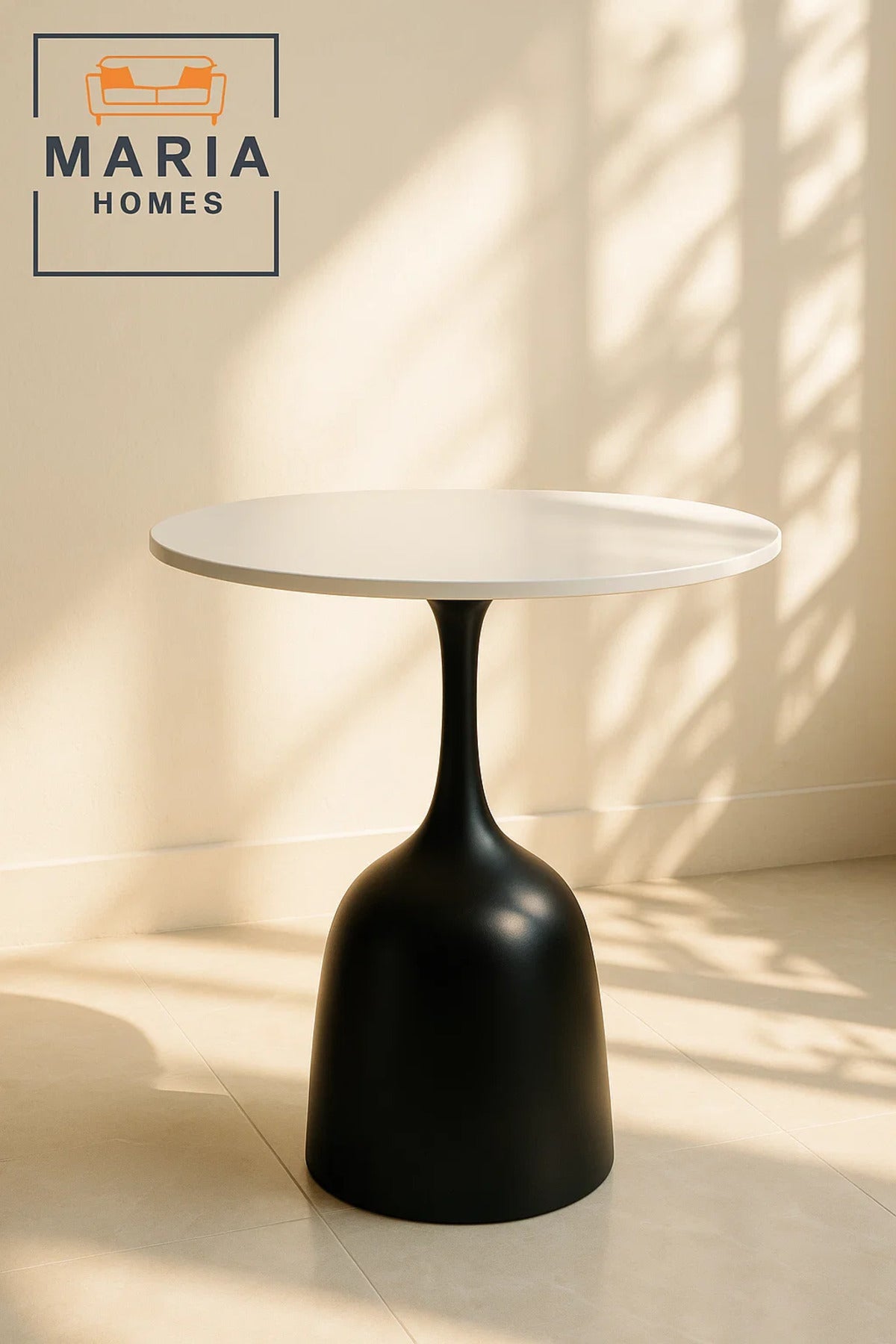 Modern Round Side Table with White Top and Black Curved Base