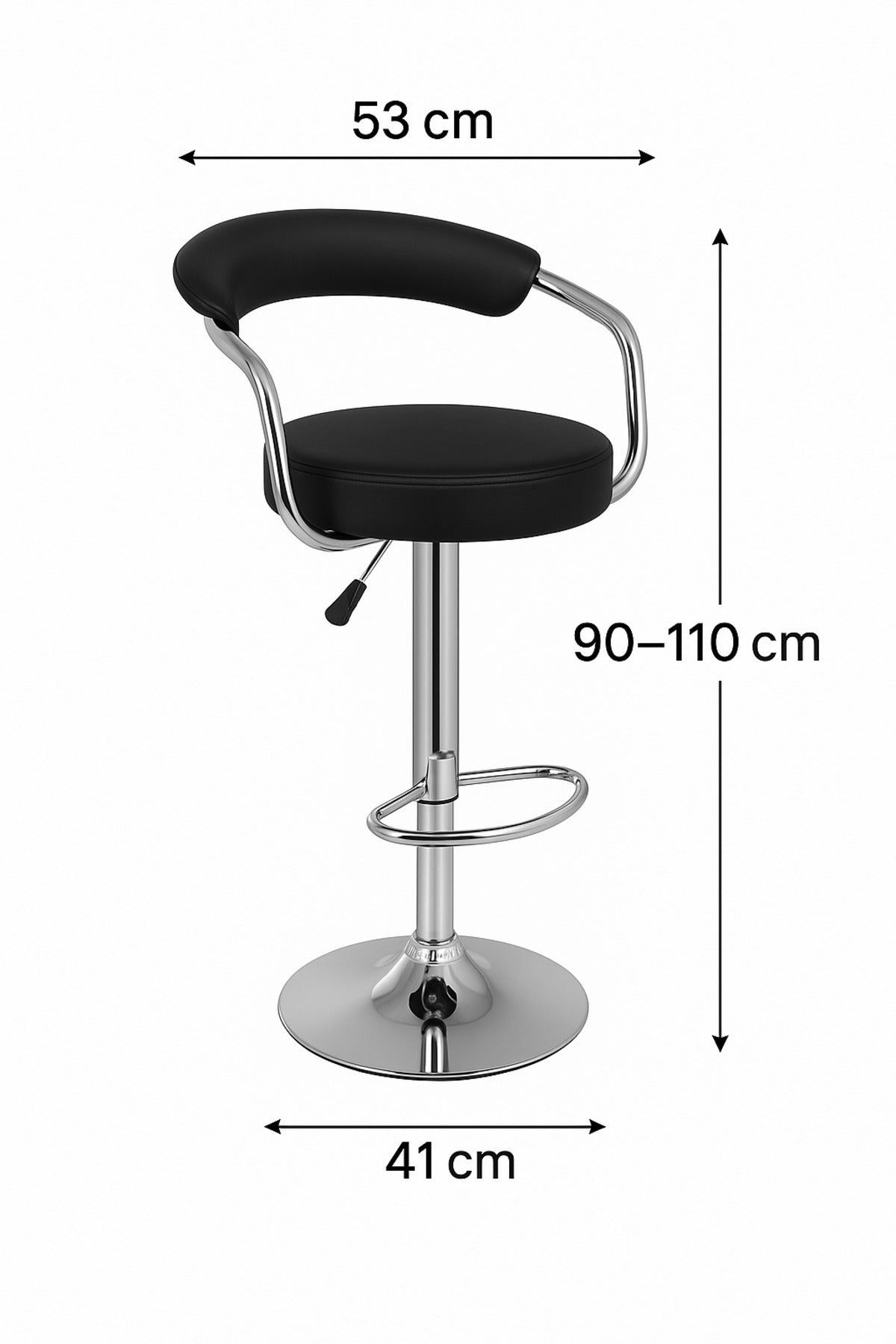 Adjustable Black Bar Stool With Chrome Base And Curved Backrest Ð Modern Design For Home Or Bar Use