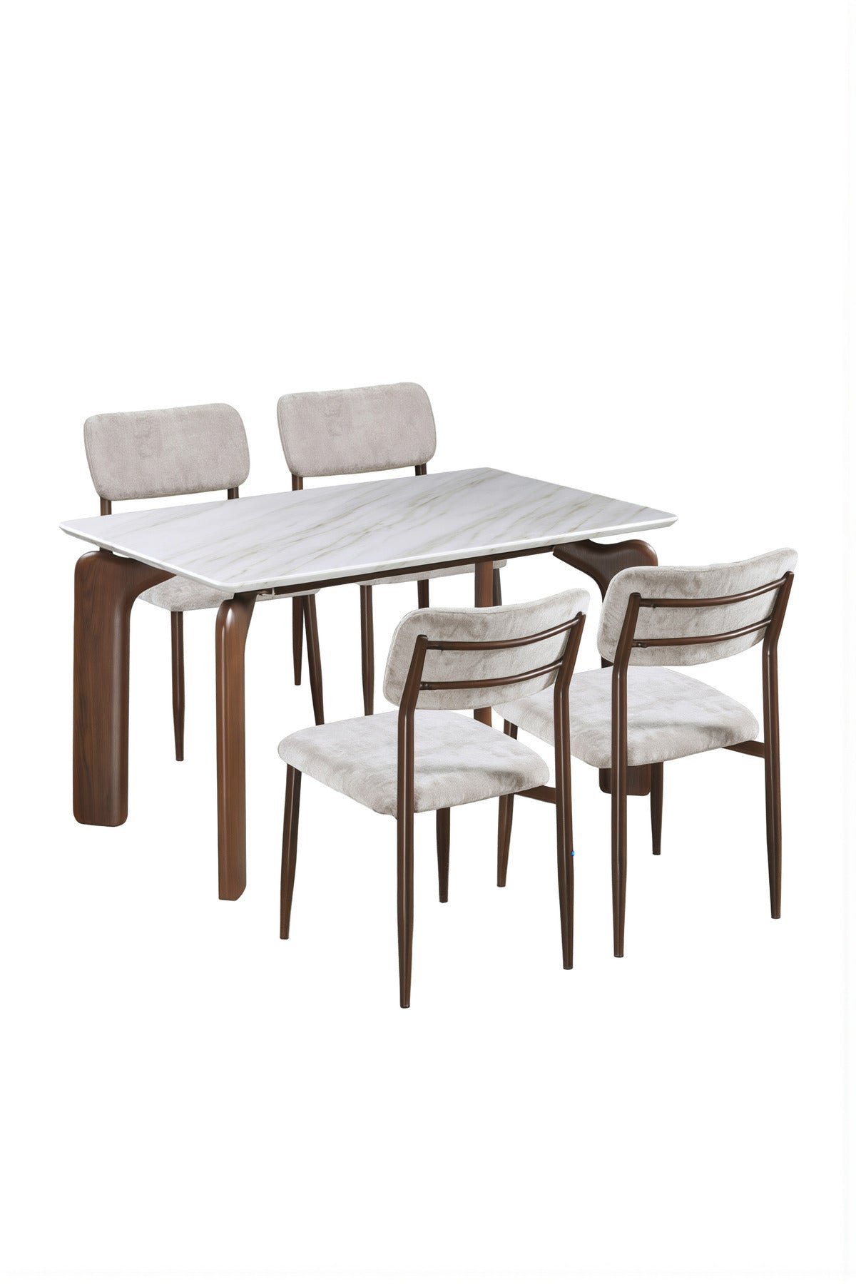 Luxury 5-Piece Dining Room Set with Marble Look Table and 4 Beige Chairs for Modern Home Interiors