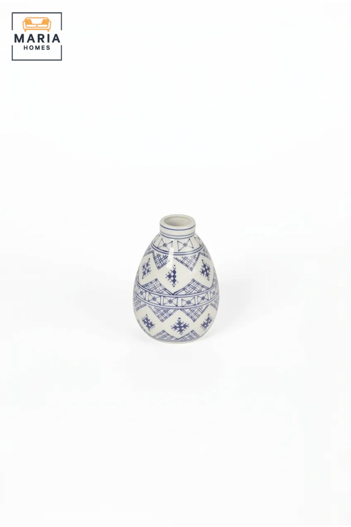 Blue and White Patterned Decorative Vase, Modern Ceramic Teardrop Flower Holder with Narrow Neck for Living Room, Bedroom, Office, Shelf and Table Décor