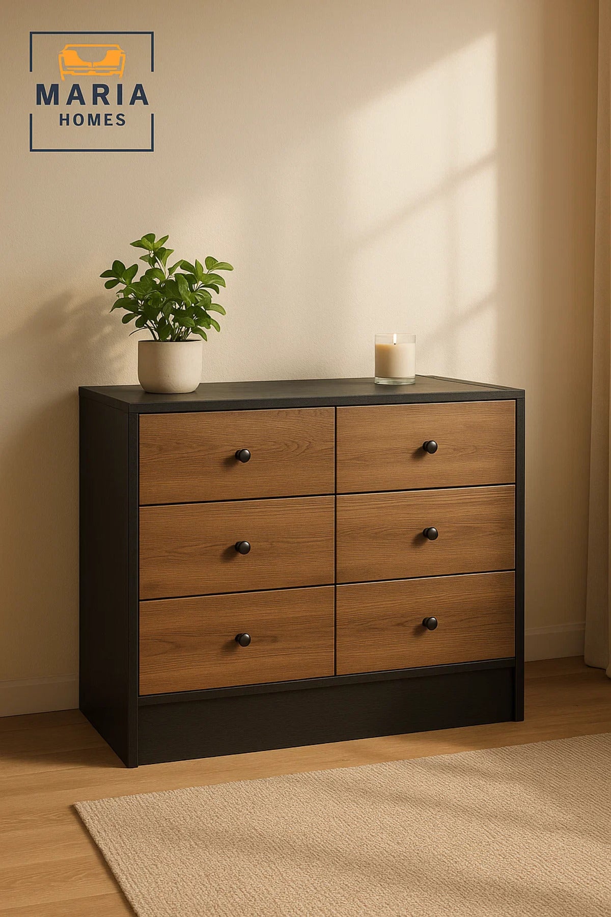 Modern Chest of Drawers 80_48_80 cm Ð Bedroom Storage Cabinet Ð Black Brown Dresser
