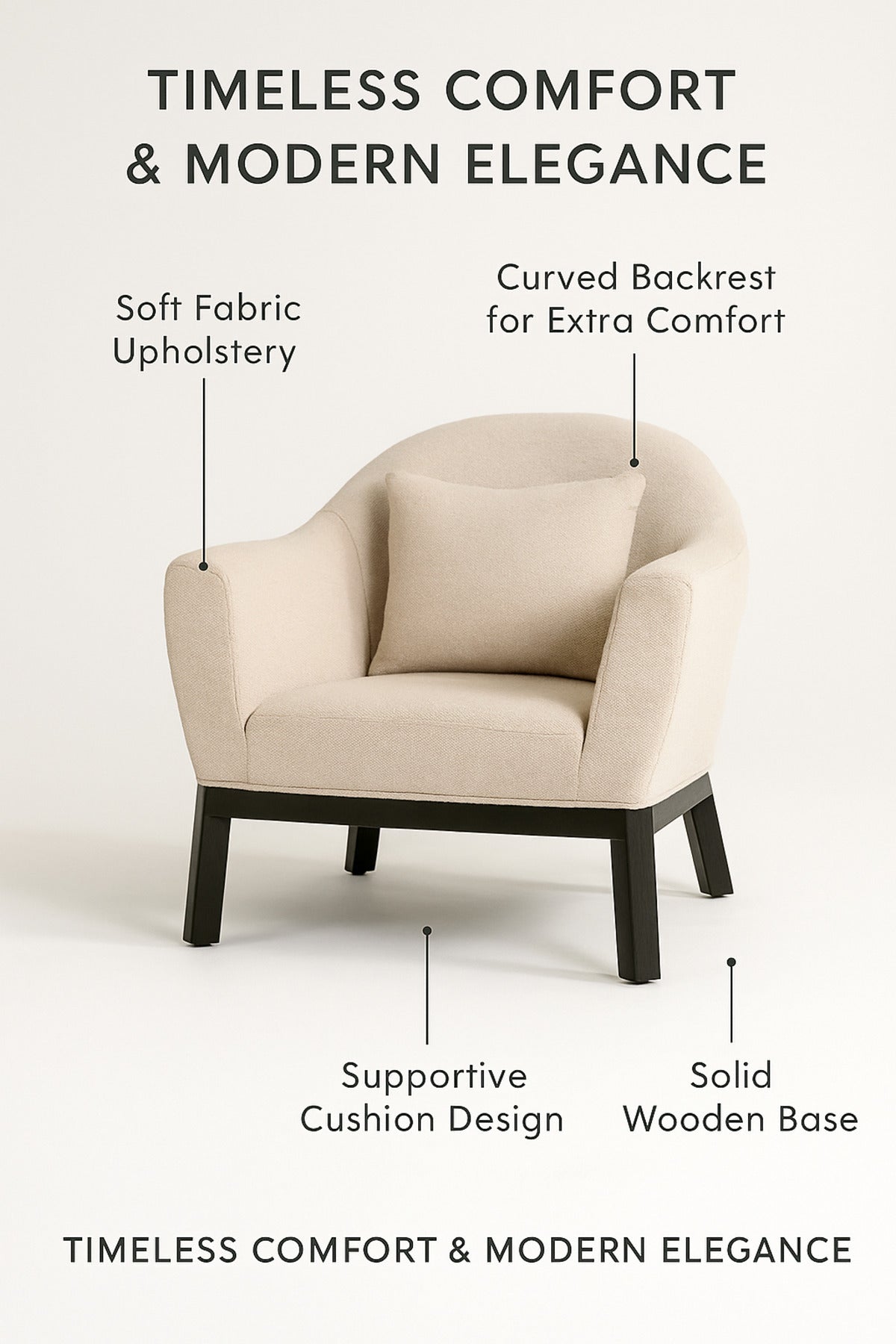 Beige Fabric Armchair Ð Modern Single Seater Lounge Chair with Cushion for Living Room & Office