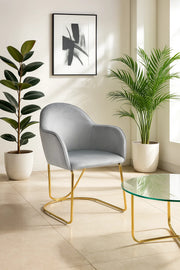 Luxury Grey Velvet Accent Chair with Gold Metal Legs, Modern Upholstered Dining & Office Chair