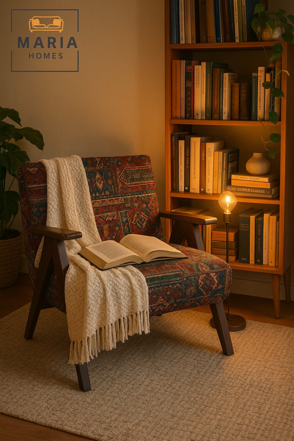 Traditional Armchair Ð Vintage Wooden Frame Single Sofa with Patterned Fabric Upholstery