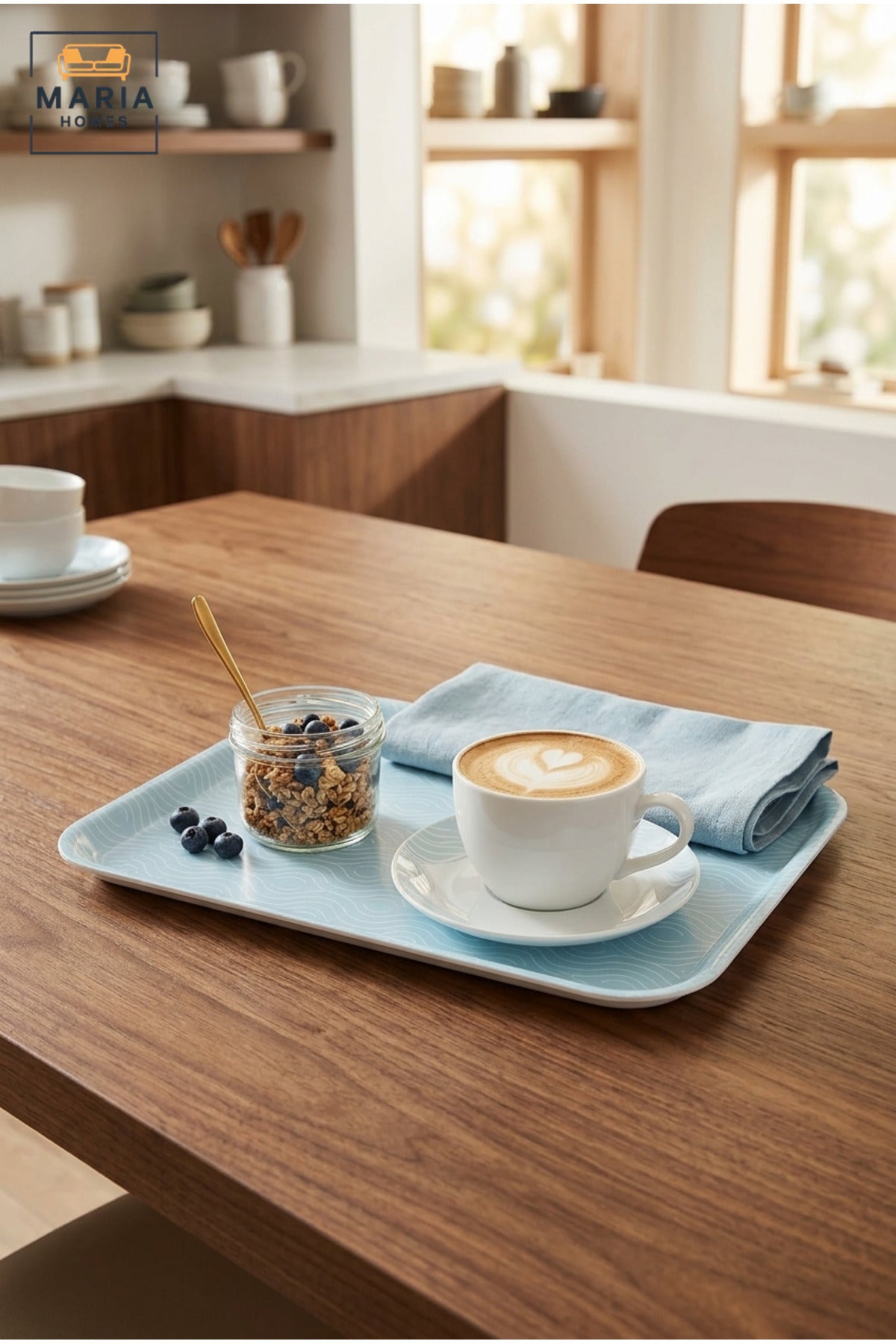 Rectangular Serving Tray with Wavy Pattern, Raised Edges and Rounded Corners, Multipurpose Food Tray for Kitchen, Dining, Café and Restaurant