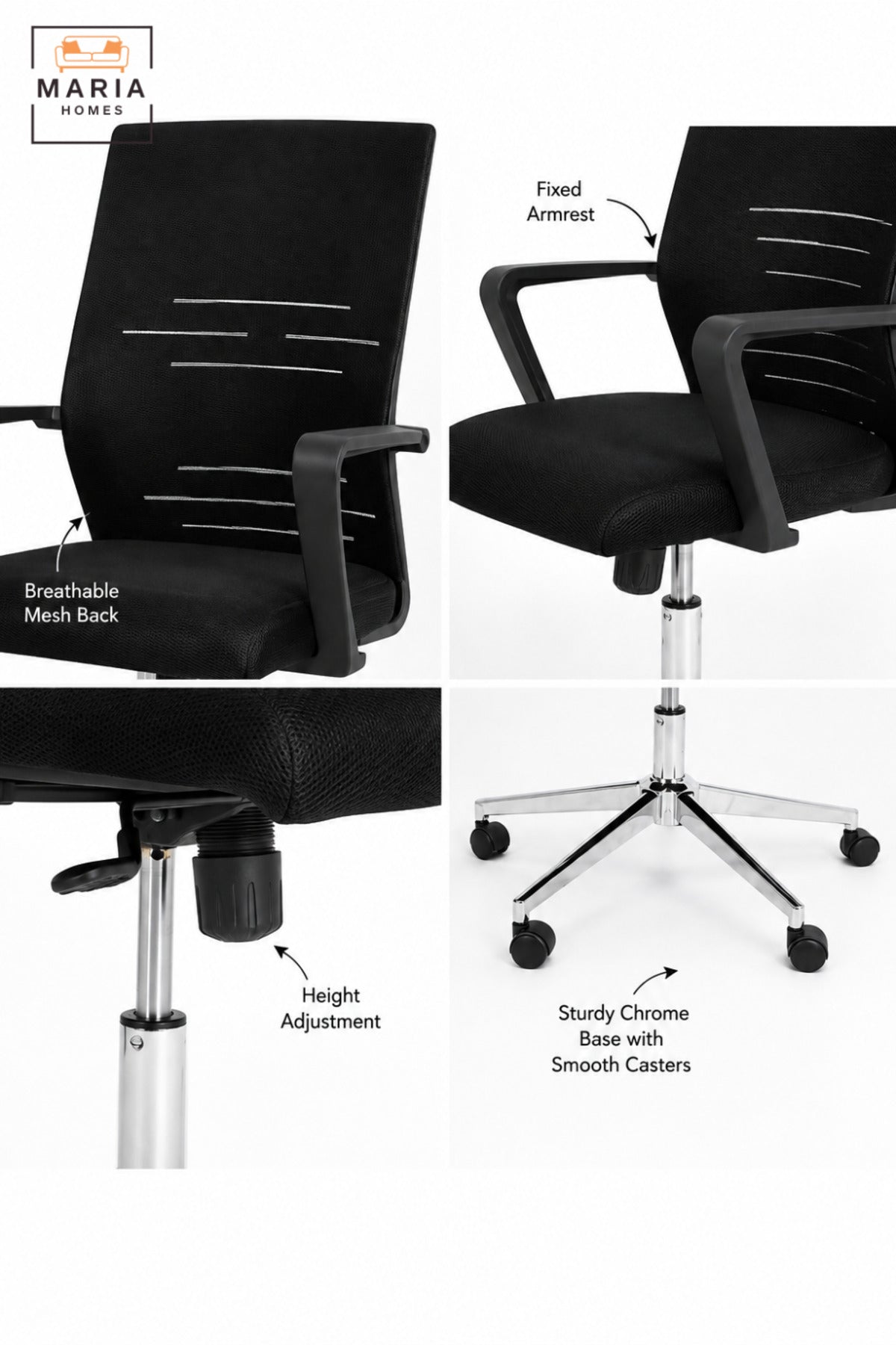 Modern Ergonomic Office Chair with High Back, Armrests, Padded Seat, Swivel Base, Adjustable Height and Rolling Wheels for Home Office & Workspace