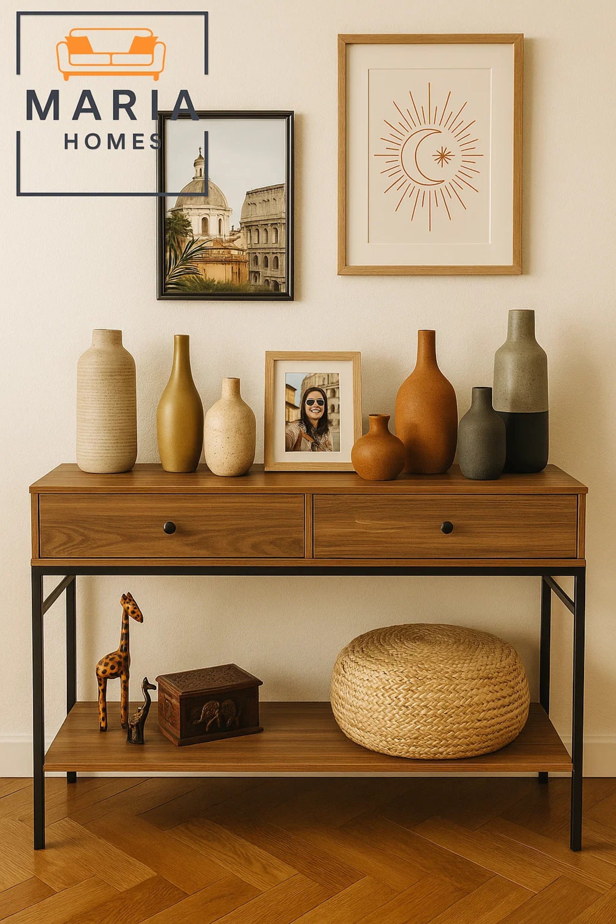 Modern Industrial Console Table with Storage Drawers Ð 120x35x40cm for Entryway or Living Room