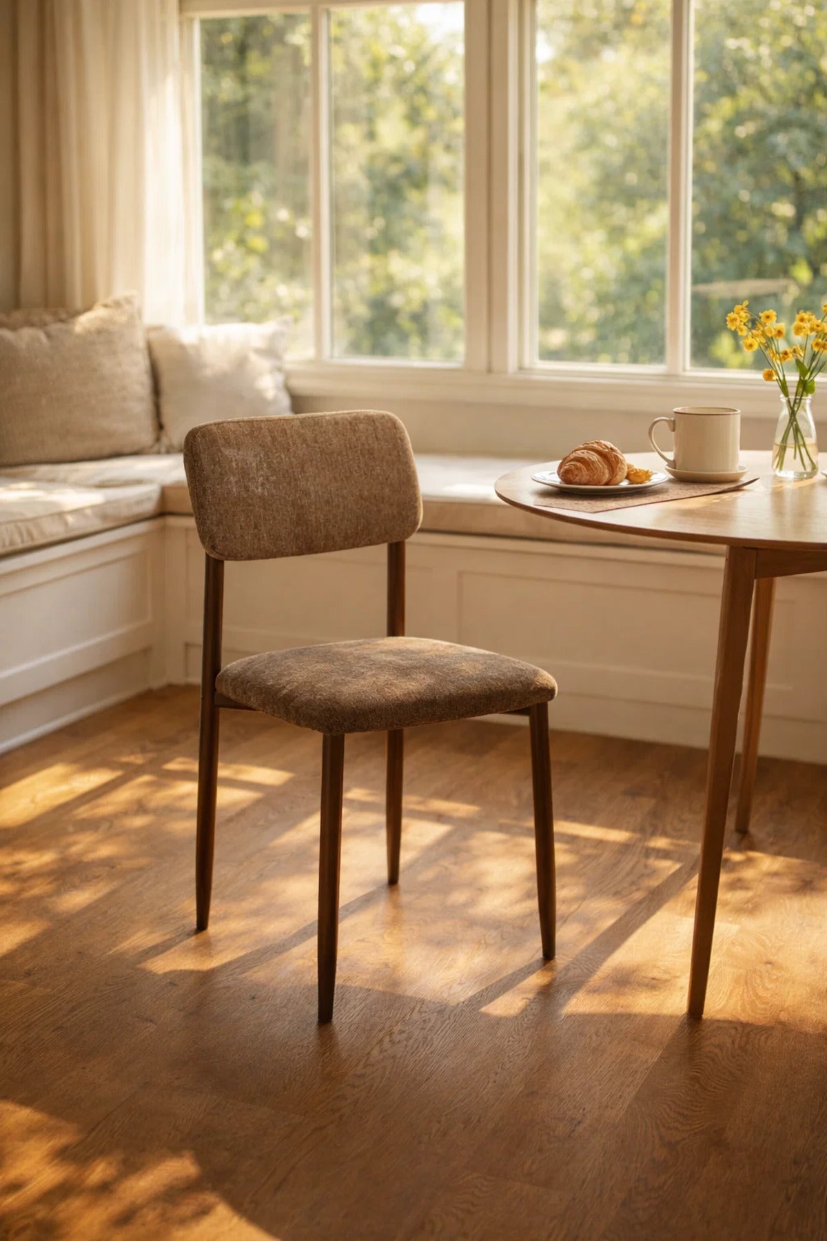 Brown Fabric Dining Chair Modern Kitchen Seat with Sturdy Metal Legs for Stylish Home Interiors