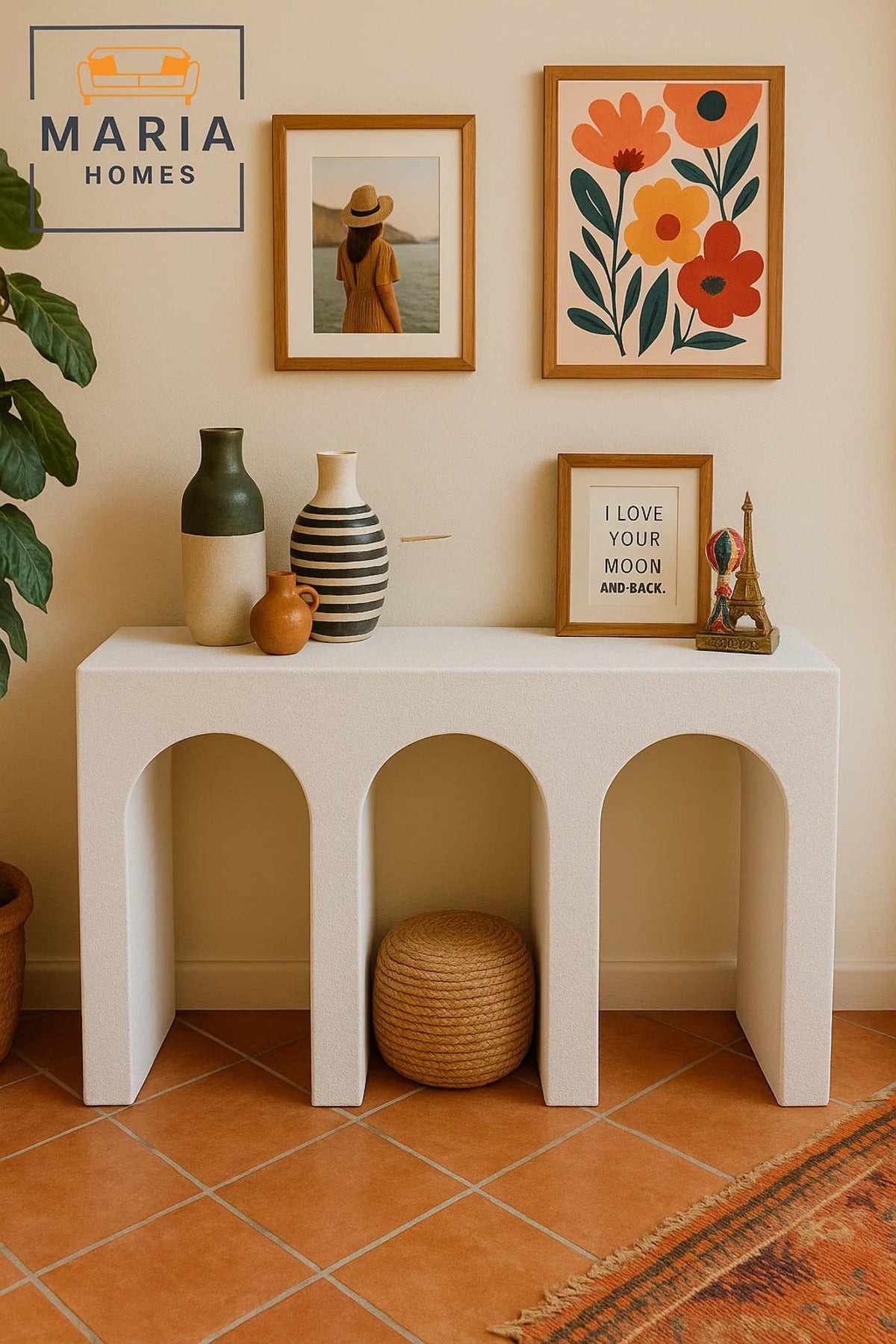 Modern Arch Console Table Ð Textured White Design 120x40x67cm Entryway Accent Furniture