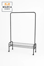 Heavy-Duty Black Garment Rack with Bottom Wire Shelf