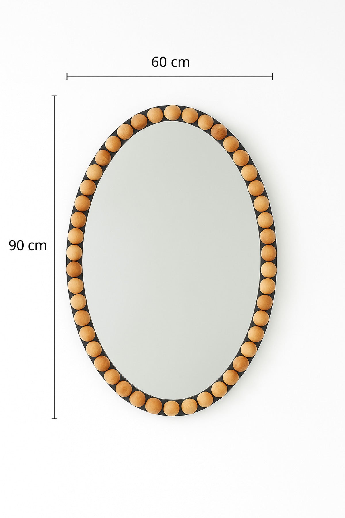 Oval Decorative Wall Mirror with Wooden Bead Frame Natural & Black 60_90 cm