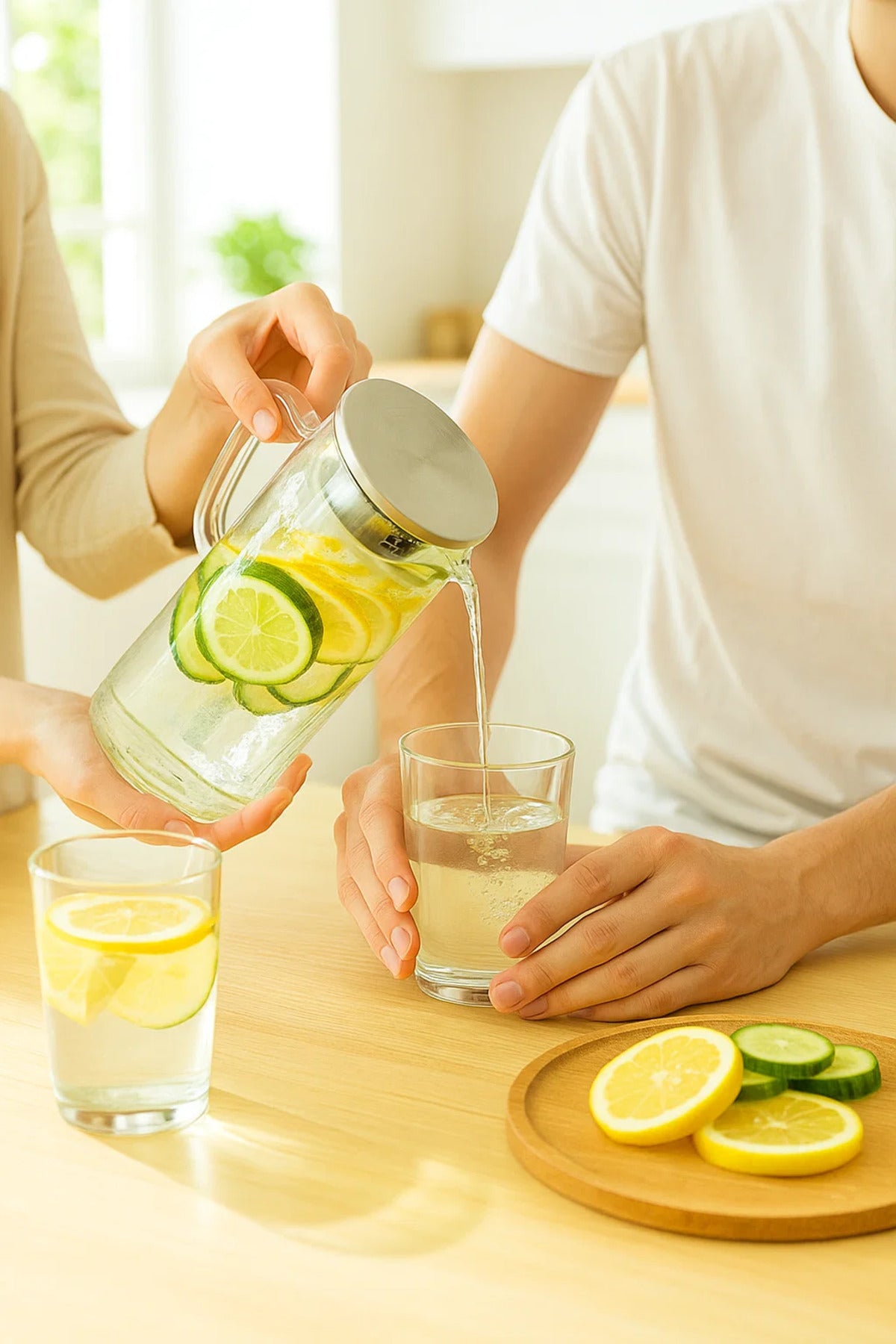 Borosilicate Glass Water Pitcher with Stainless Steel Lid Ð 1.5 Liter with Filter Spout
