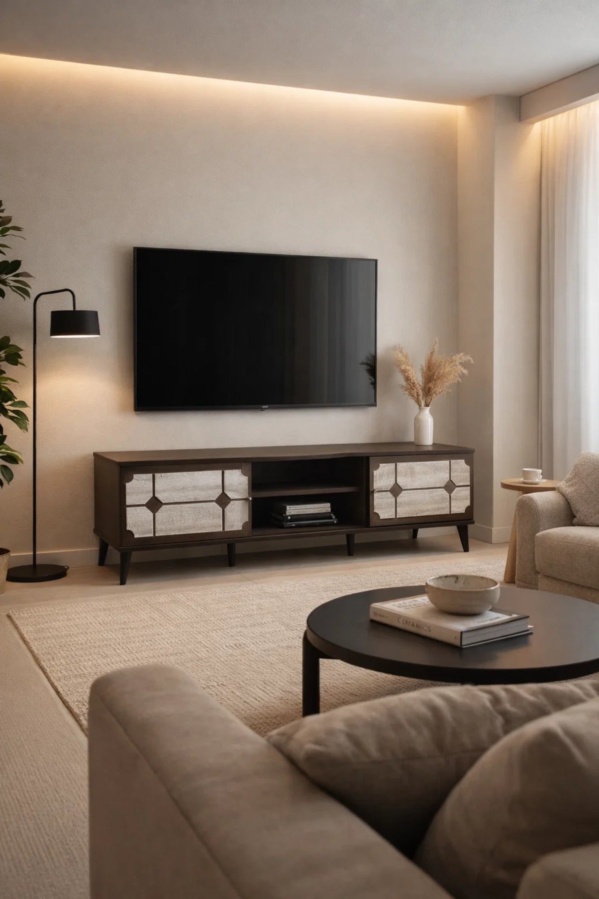 Modern Brown Wood TV Stand 160cm Media Console Entertainment Unit with Storage for Living Room