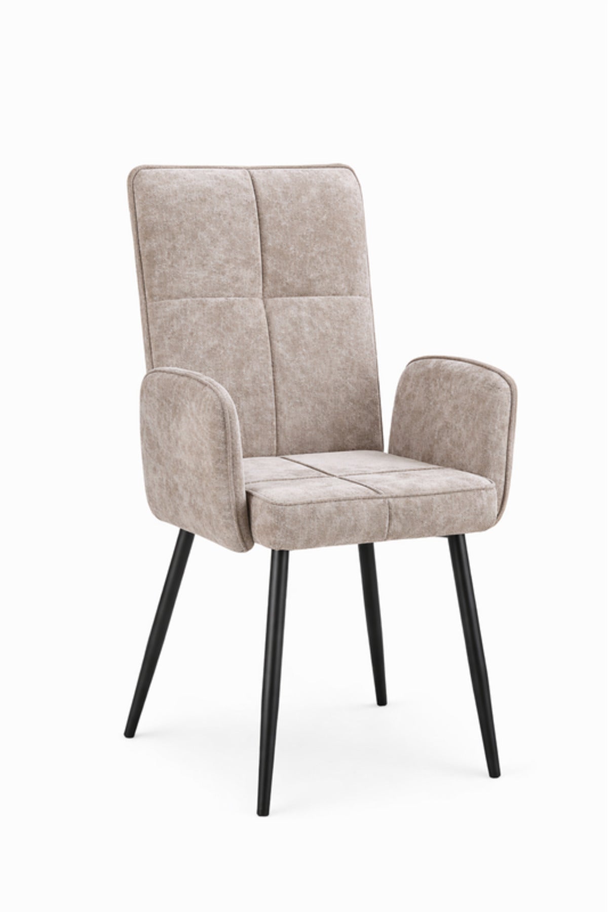 Dark Beige Upholstered Dining Chair with Armrests and Metal Legs 96x49x46cm dark beige