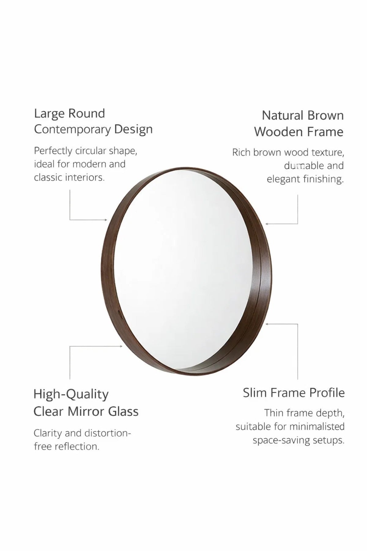 Premium Round Wood Frame Wall Mirror 80cm M51 Brown Modern Home Decor for Entryway Bathroom Vanity