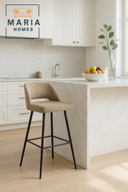 Modern Beige Bar Stool Ð Upholstered High Chair with Black Metal Legs