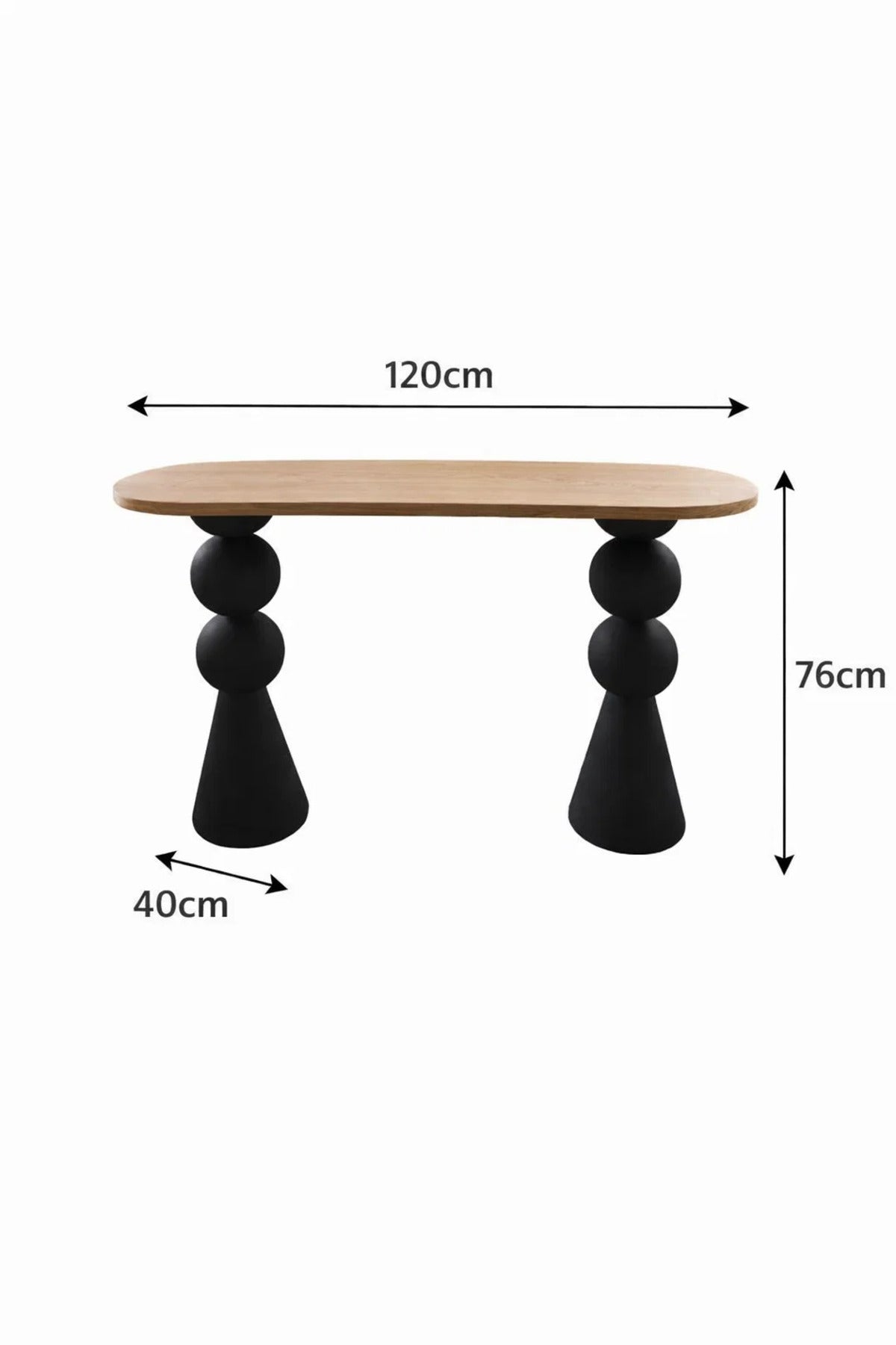 Modern Art Deco Console Table Wood Top Black Sculptural Legs for Living Room Entryway 120cm