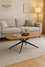 Modern Center Table 130x70x45cm Ð Oval Wood Surface with Black Metal Legs for Living Room Decor