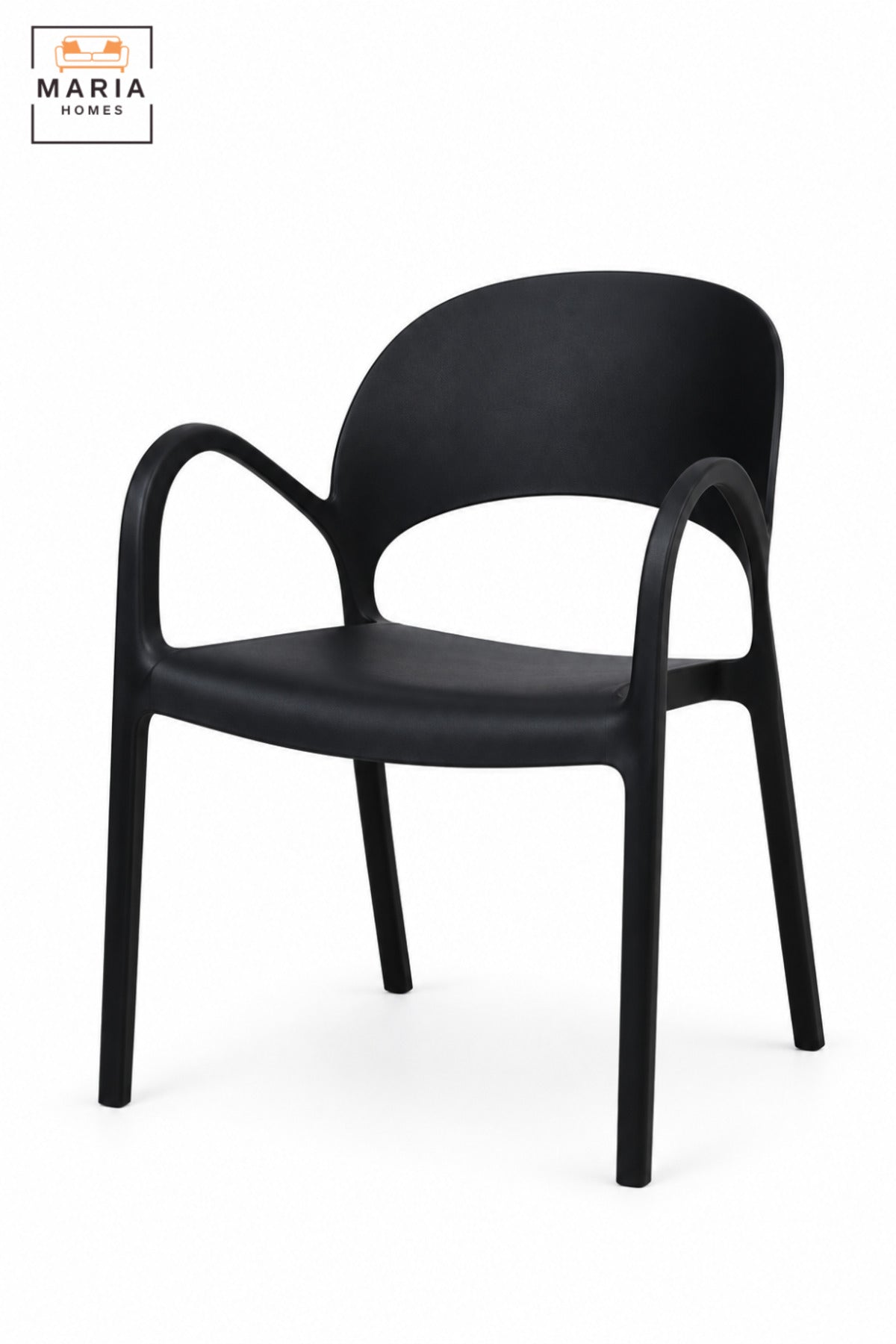 Modern Black Garden Chair with Armrests, Curved Open Backrest and Contemporary Lightweight Design for Patio, Balcony, Terrace, Café & Outdoor Seating