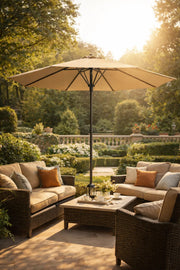 Luxury Camel Garden Umbrella 300cm Double Tier Patio Awning with Crank for Poolside Shade Sun