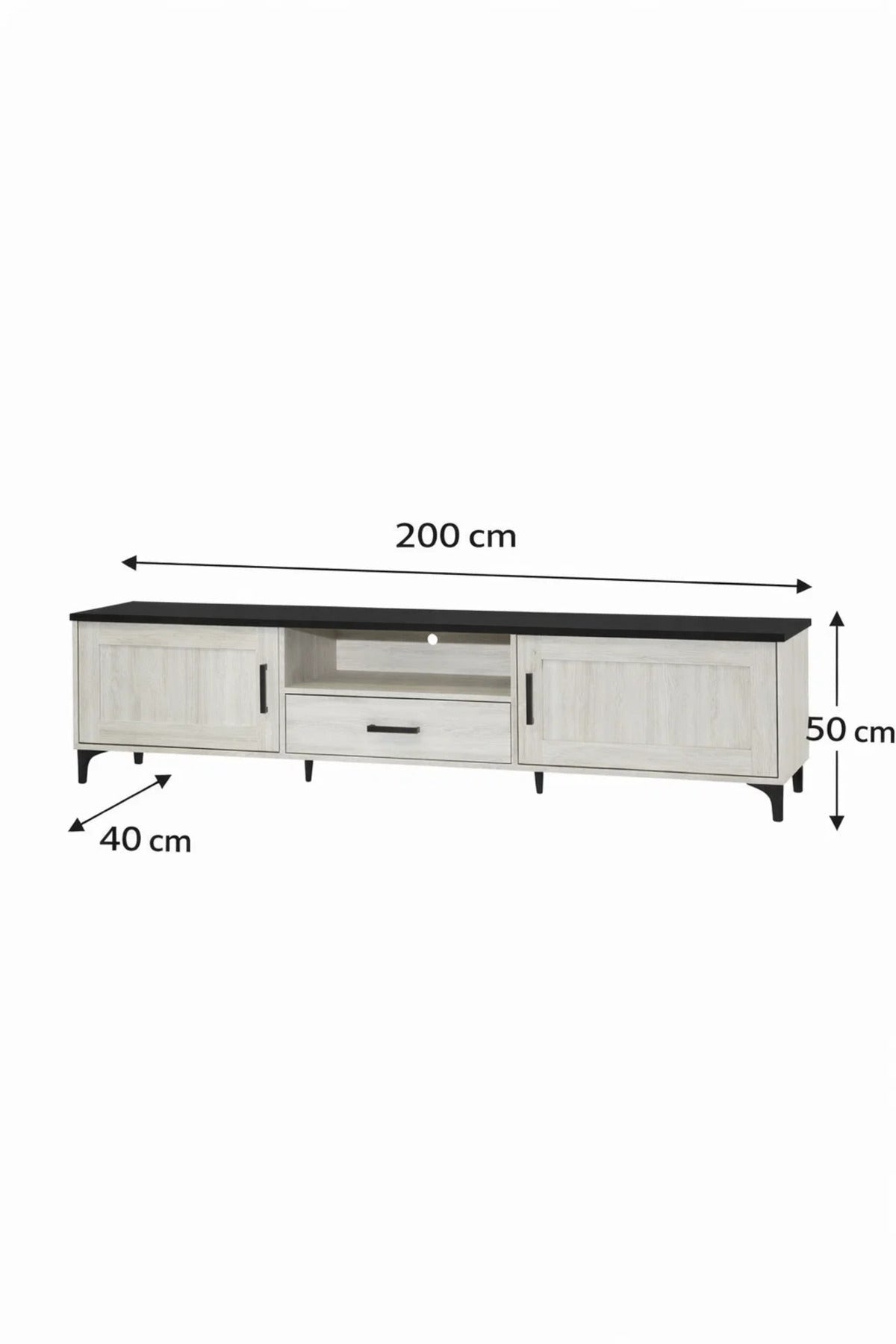 White Oak TV Stand √ê 200x40x50 cm Modern Wooden Plasma Table with Cabinets & Drawer