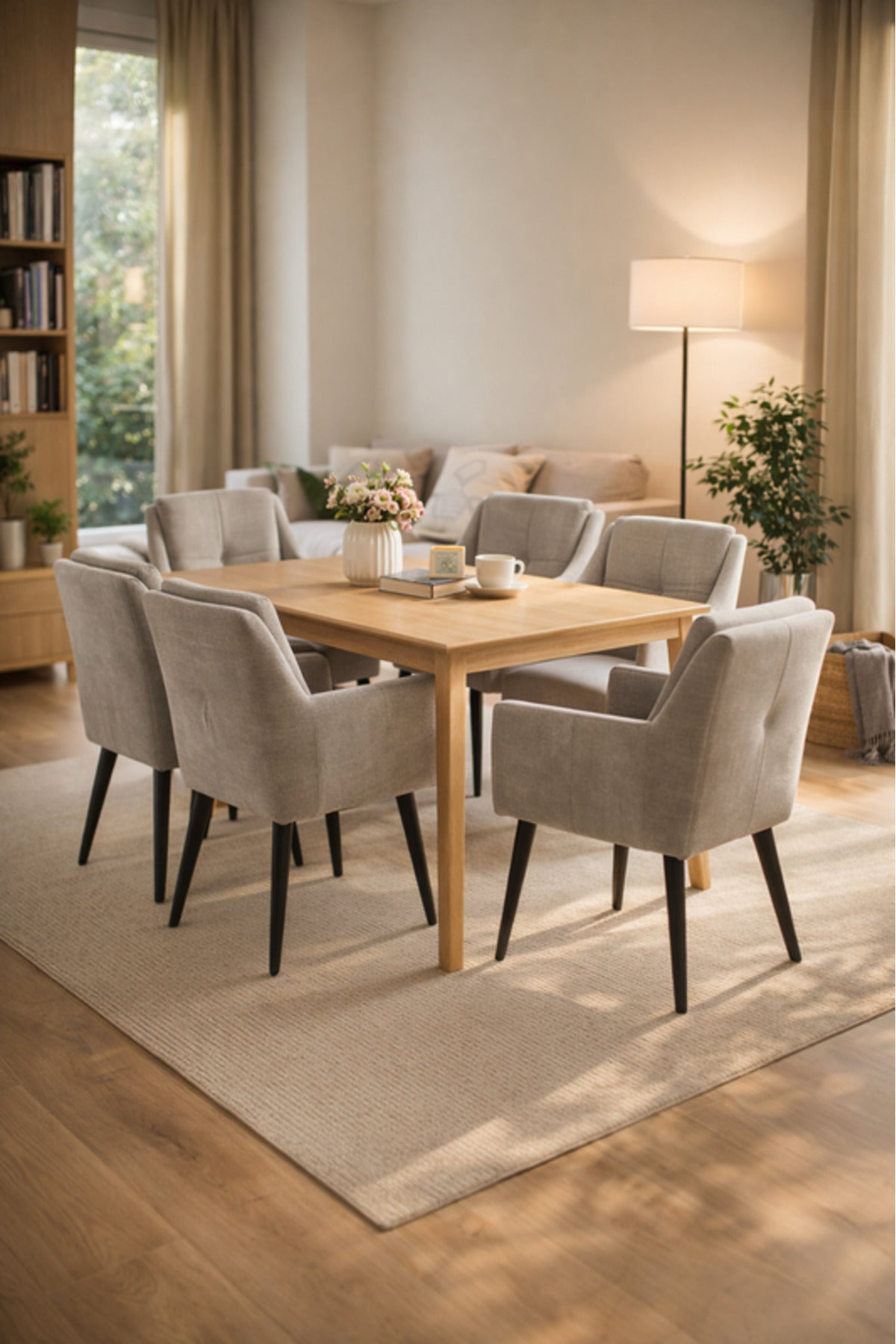 Light Grey Armchair with Black Legs, 86x50x44 CM light grey armchair Dining Room Chair