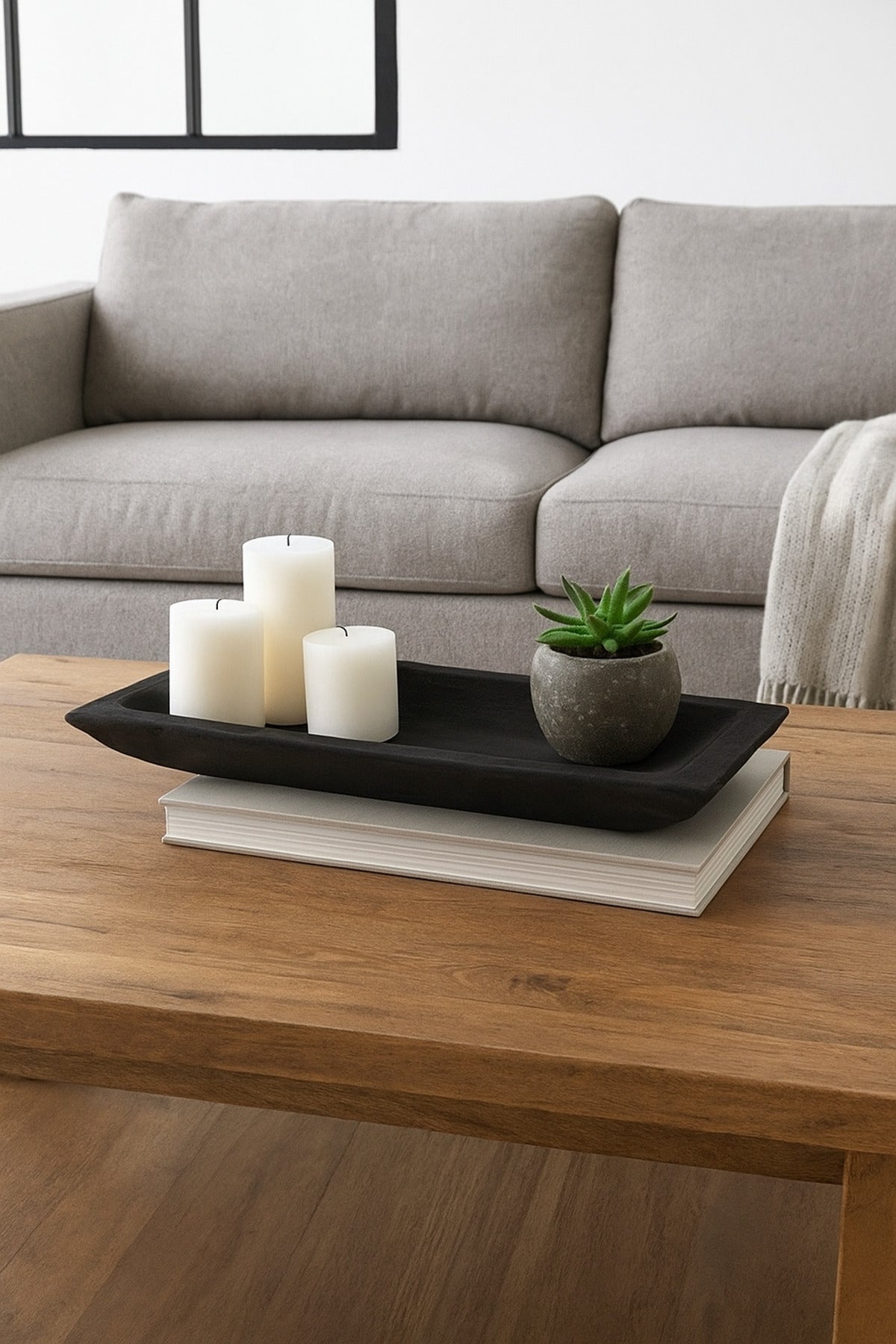 Black Wooden Rectangular Decorative Tray Ð Modern Minimalist Centerpiece