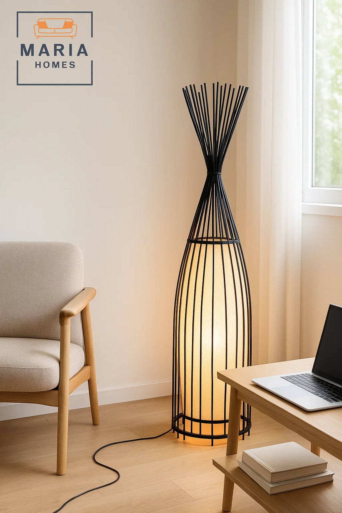 Decorative Cage Floor Lamp with Inner Fabric Diffuser