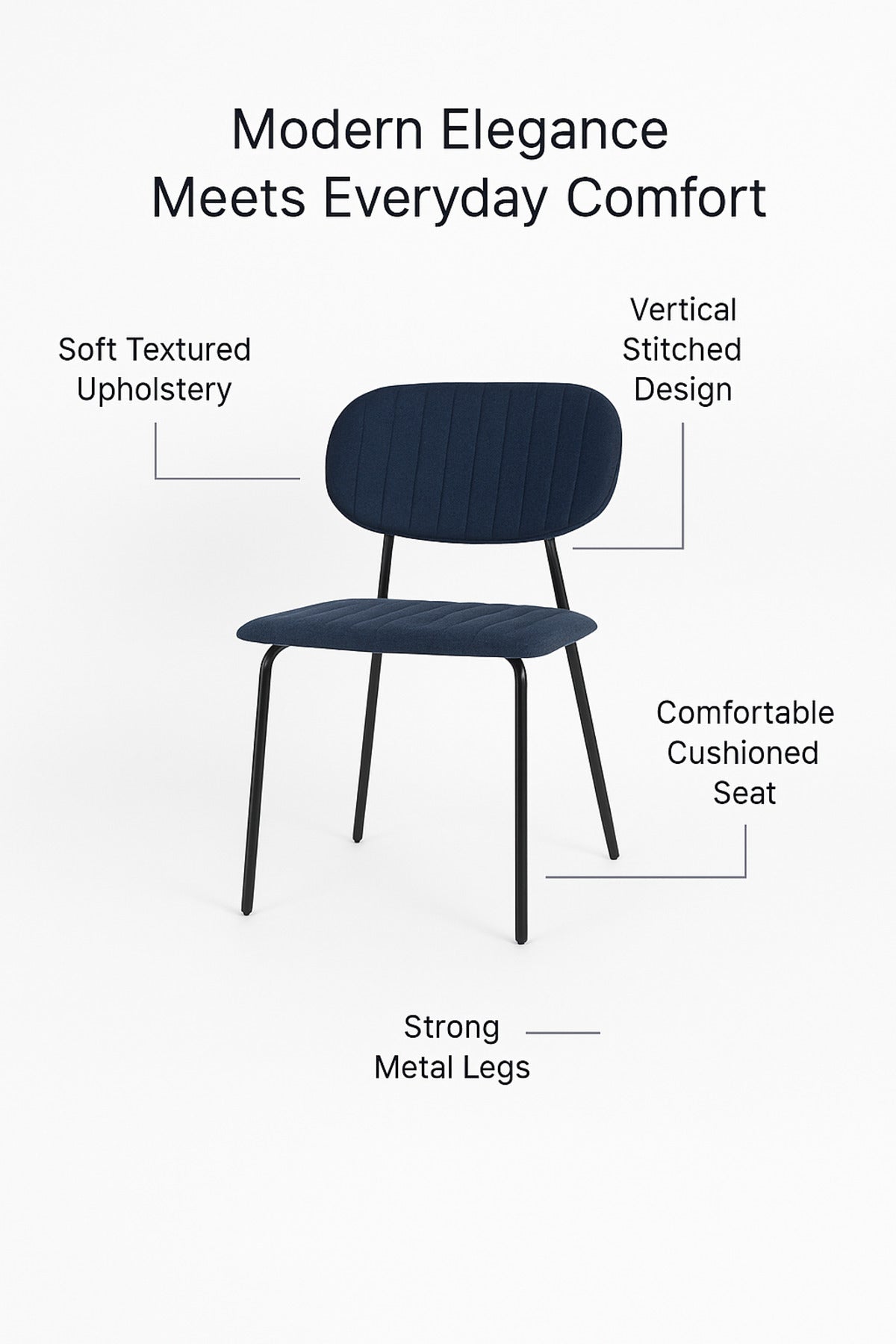 Dark Blue Fabric Dining Chair Ð Modern Minimalist Chair with Black Metal Legs for Dining Room
