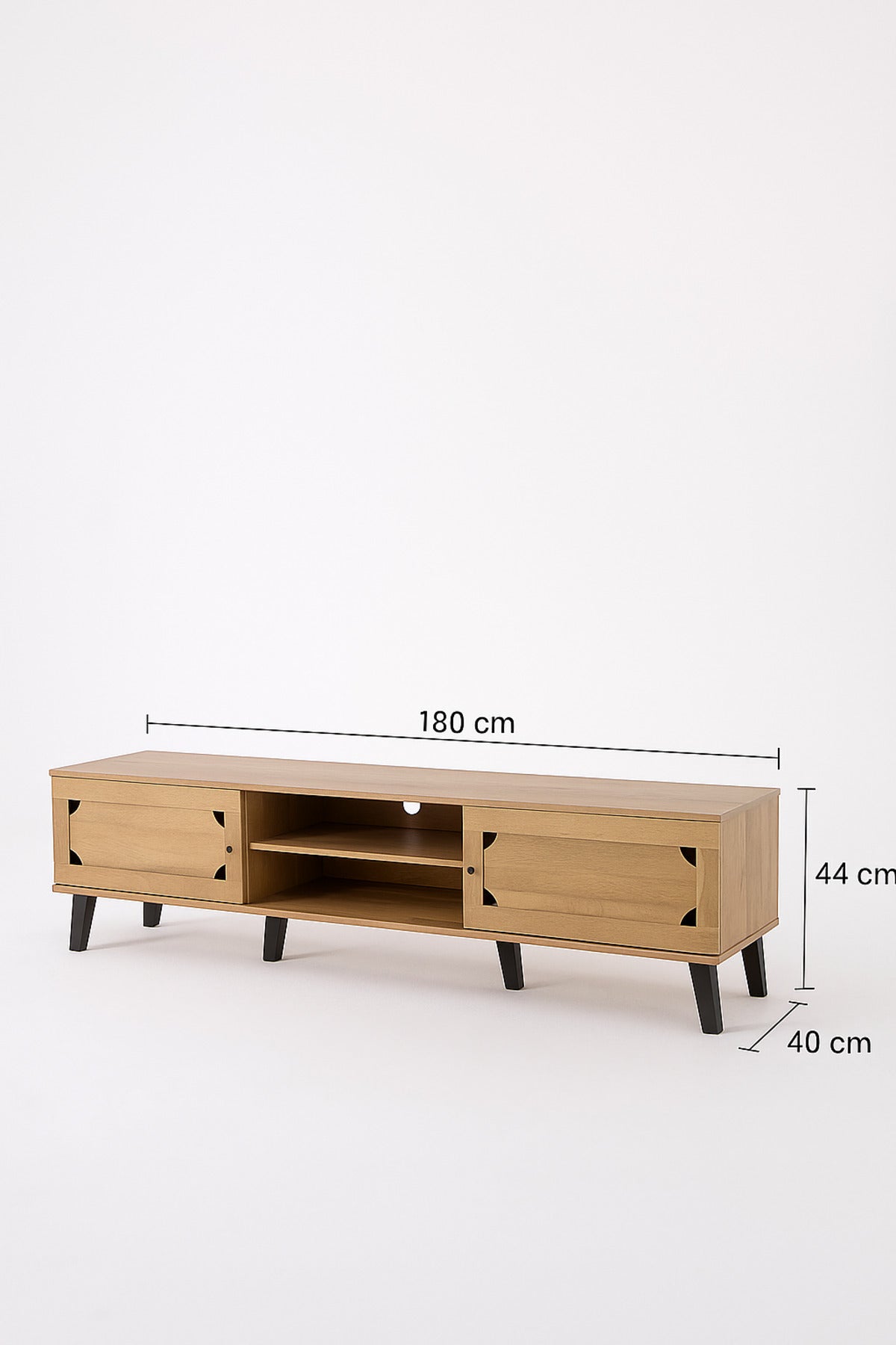 Light Brown Wooden TV Stand 180_40_44 cm Ð Modern TV Unit with Storage Cabinets and Open Shelves