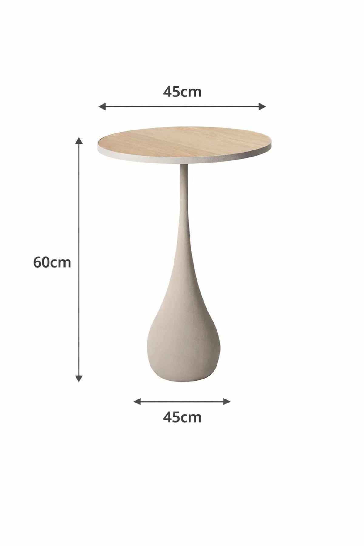 Modern Beige Side Table with Wooden Top Round Coffee Table for Living Room Decoration 60cm