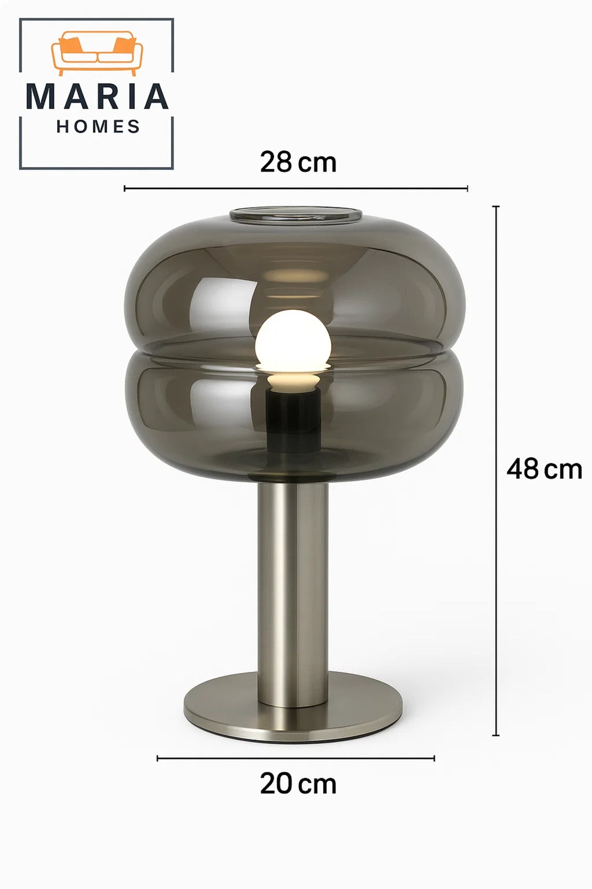 Brushed Steel Lamp With Smoked Glass Dome